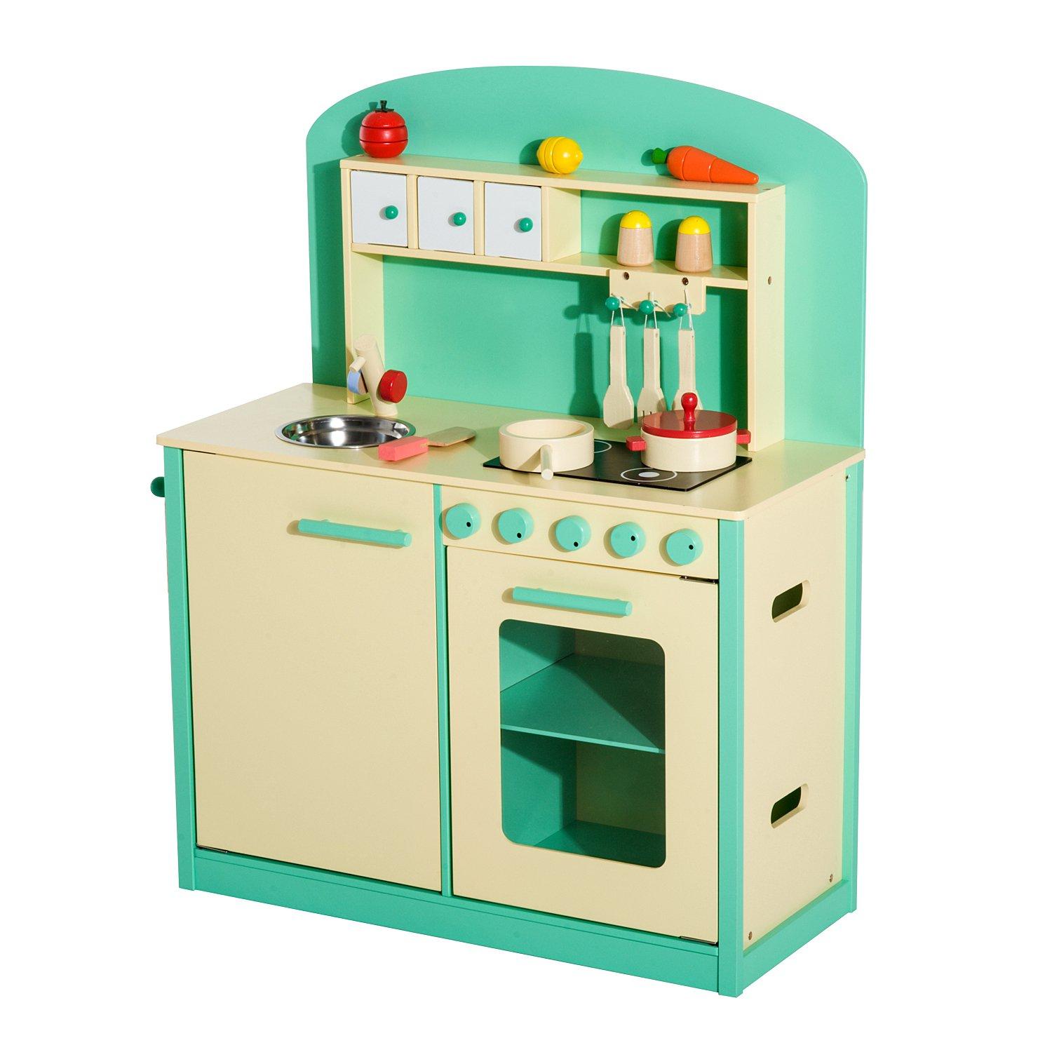 Cucina Giocattolo per Bambini con Accessori in Legno Verde 70x30x88 cm 