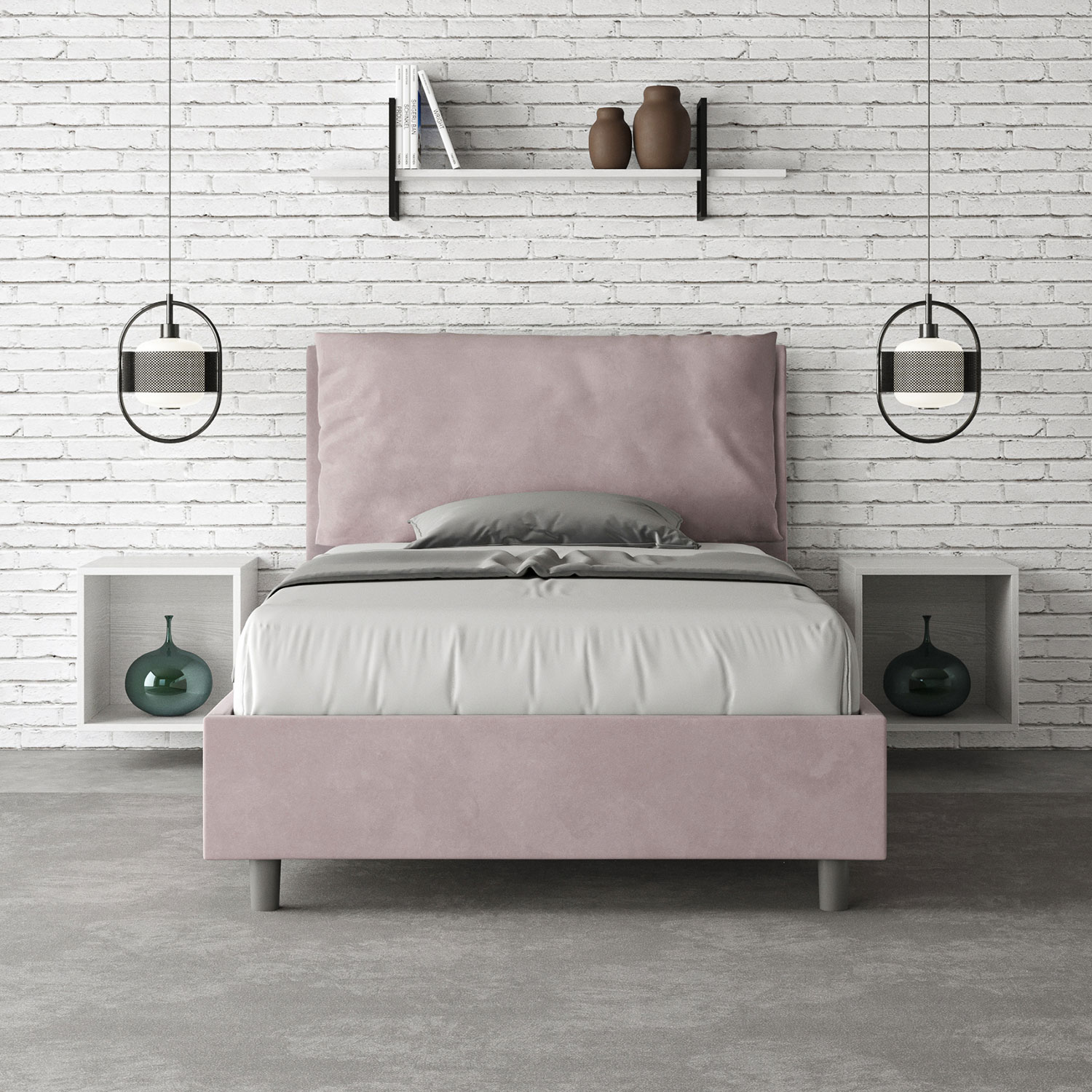 Letto 1 Piazza E Mezzo 120x200 cm Senza Rete Imbottito in Microfibra Antea Large Glicine...