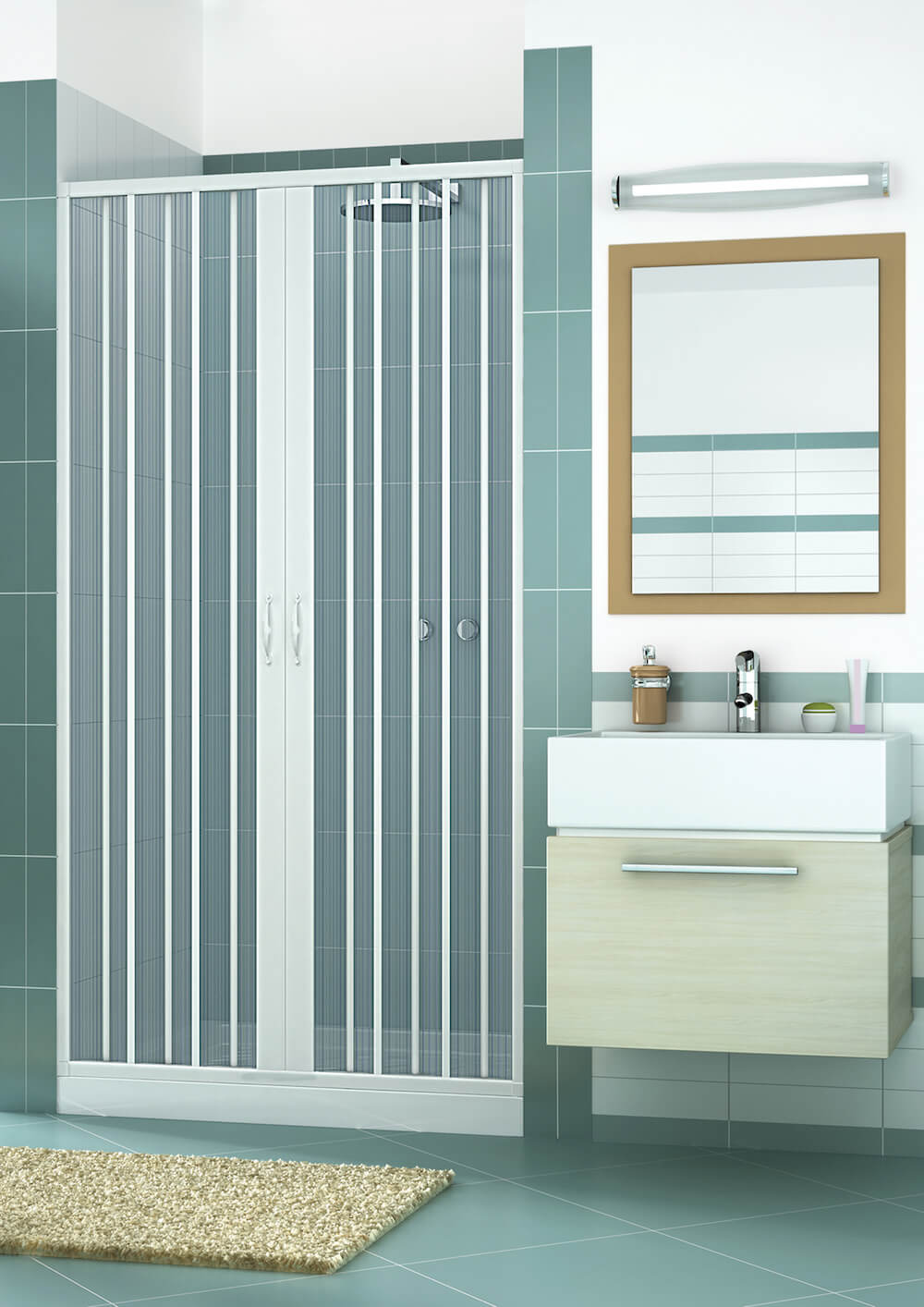 Porta Parete Doccia 150 cm 2 Ante a Soffietto in PVC H185 Caldoni Vens Bianco...