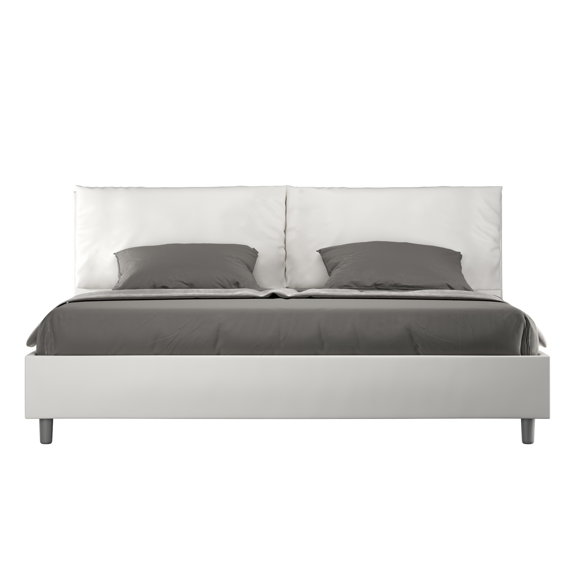 Letto Matrimoniale King Size 200x210 cm con Rete e Contenitore Imbottito in Similpelle Antea Large Bianco
