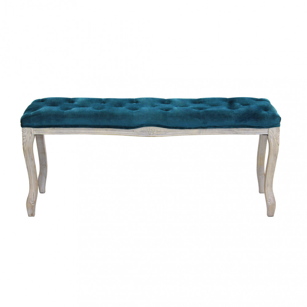 Panca Misty in Velluto Blu 110x36x47 h cm in Legno Blu...