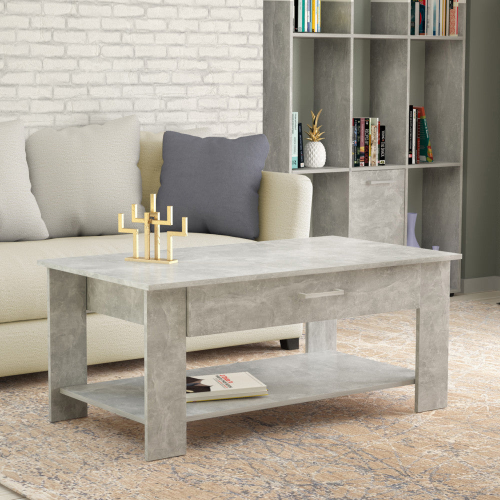 Tavolino Salotto Myrto 110x60x44 h cm in Truciolare bilaminato Grigio Effetto Cemento...