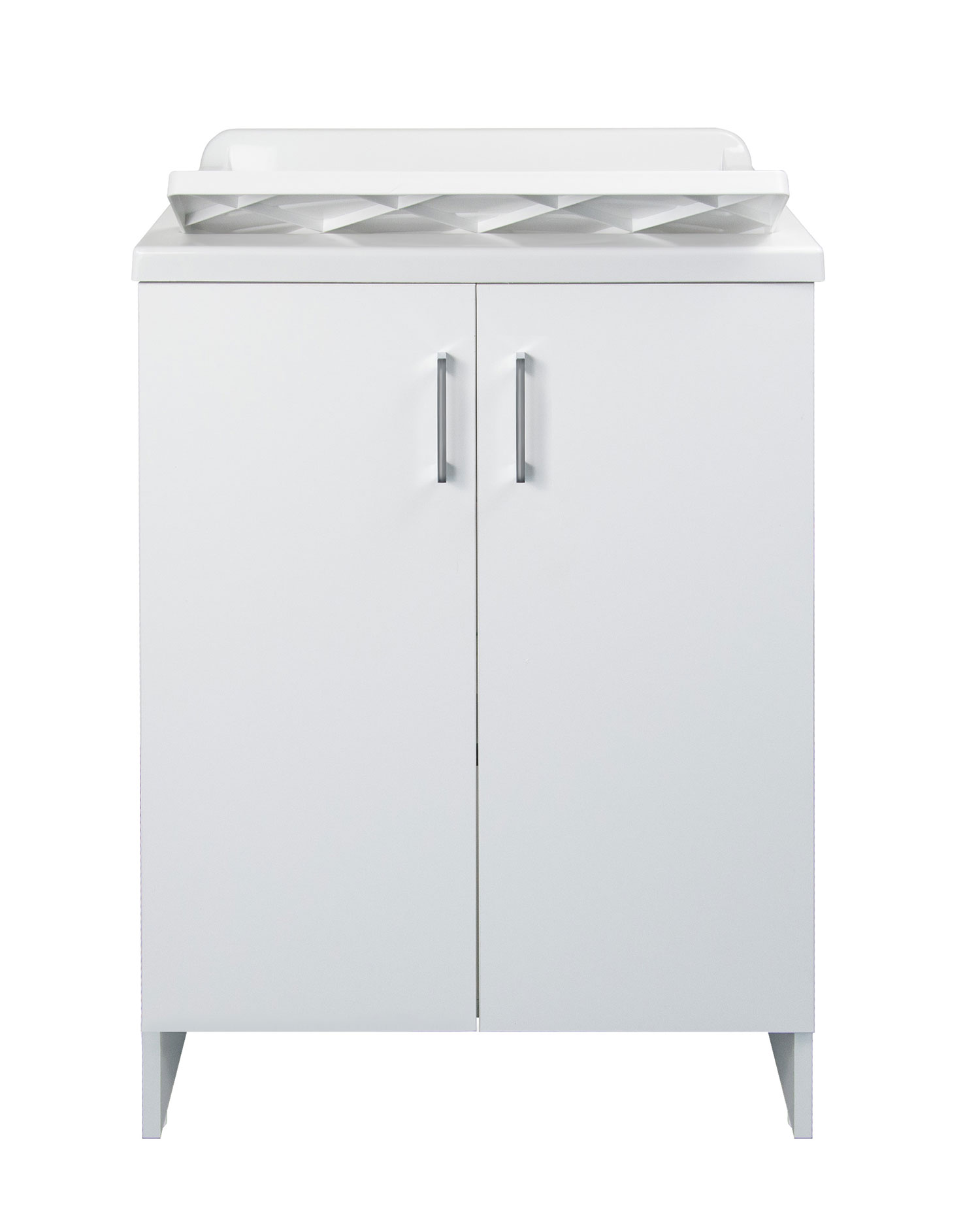 Image of Mobile Lavatoio 2 Ante in Nobilitato 60x50x85 cm Vasca in PP con Asse in Resina e Kit di Scarico Bianco