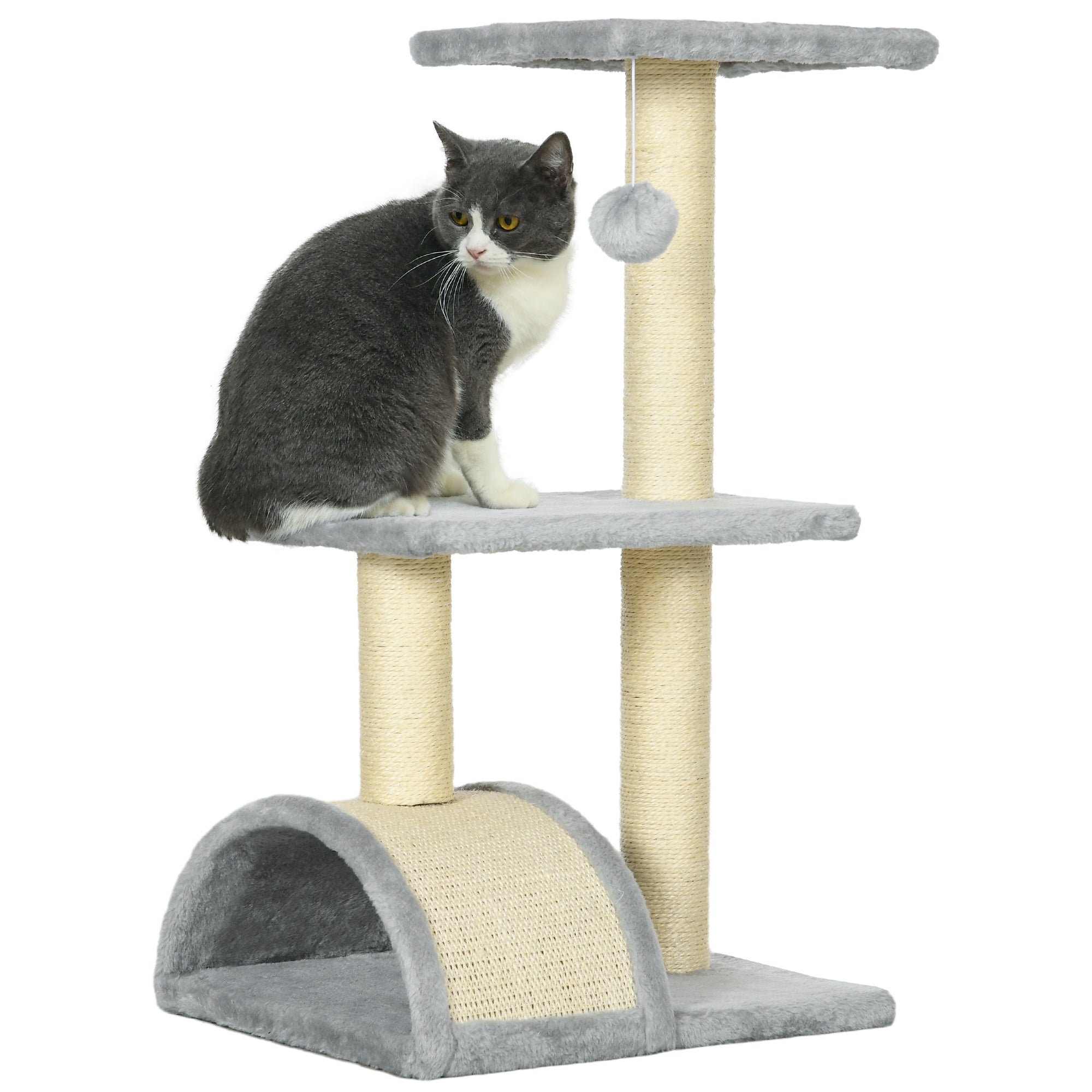 Image of Albero Tiragraffi per Gatti a 3 Livelli 40x35x72 cm con Tiragraffi Grigio Chiaro