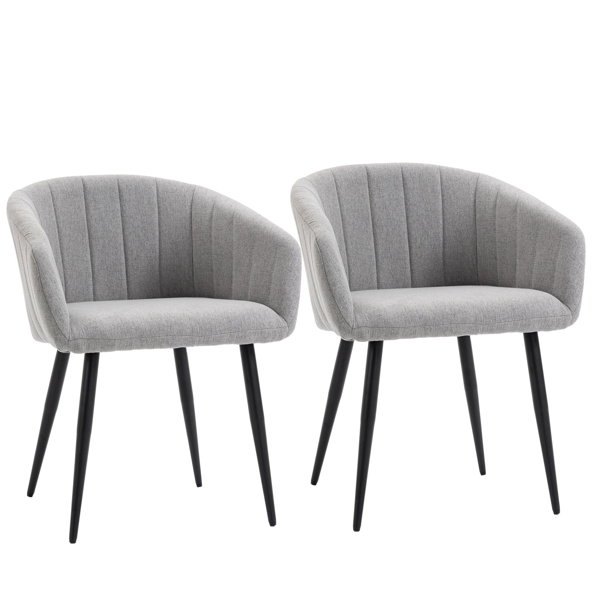 Image of Set 2 Sedie Imbottite 62x56x76 cm in Tessuto Effetto Lino Grigio Chiaro