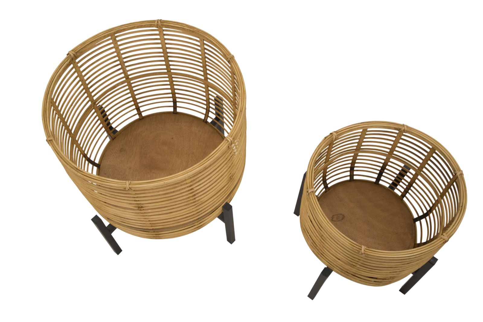 Set 2 Portavasi Ø41x47-33x39 cm in Metallo e Rattan...