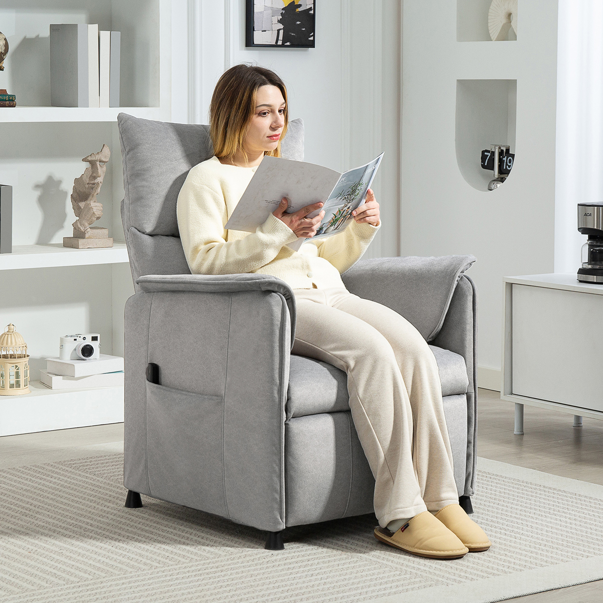 Poltrona Reclinabile Elettrica con Telecomando 80x83x104 cm in Tessuto Effetto Velluto Grigio...