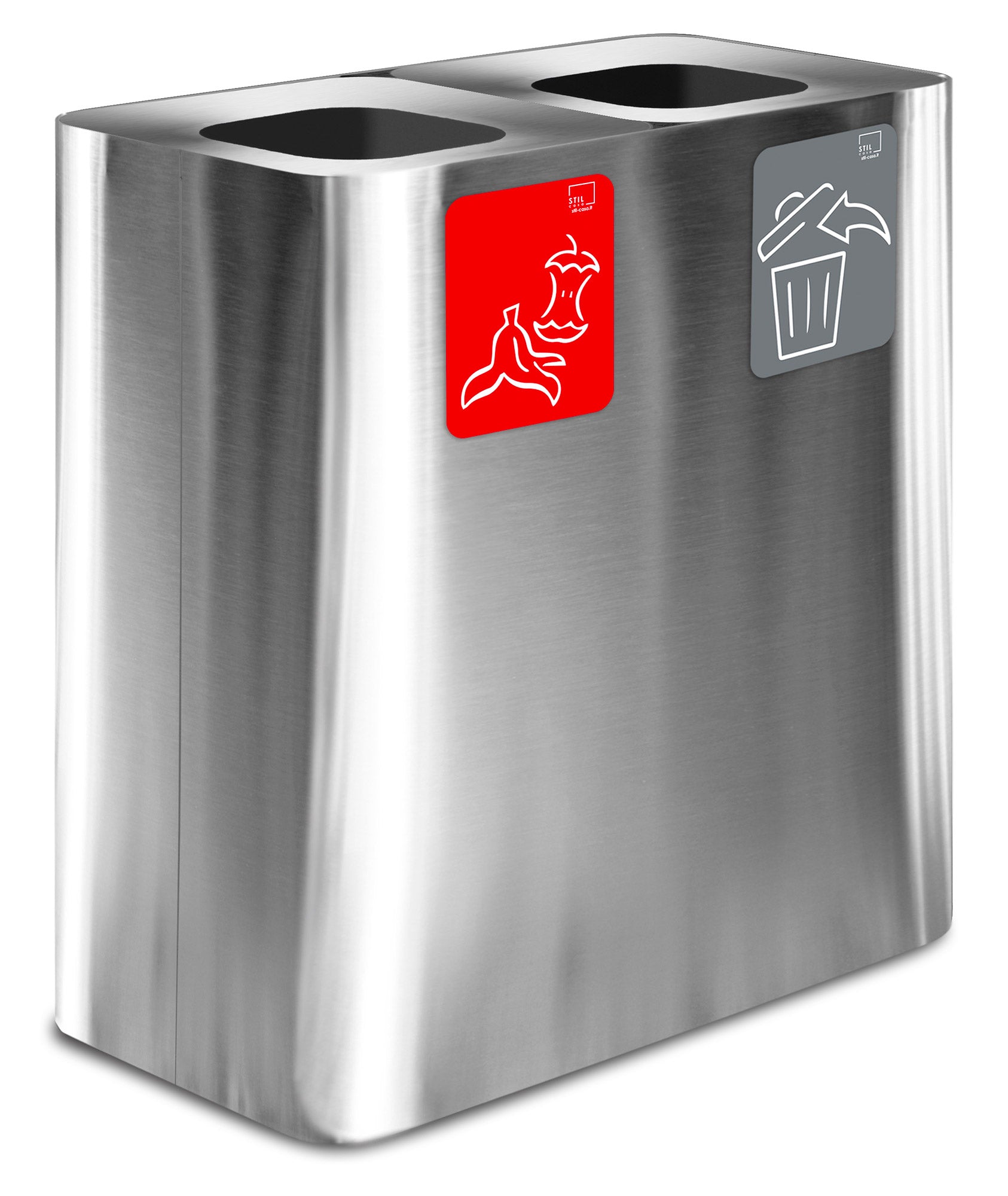 Pattumiera Sistema di Raccolta Rifiuti 77x38xh80 cm In Acciaio Inox 2 Scomparti Argento...
