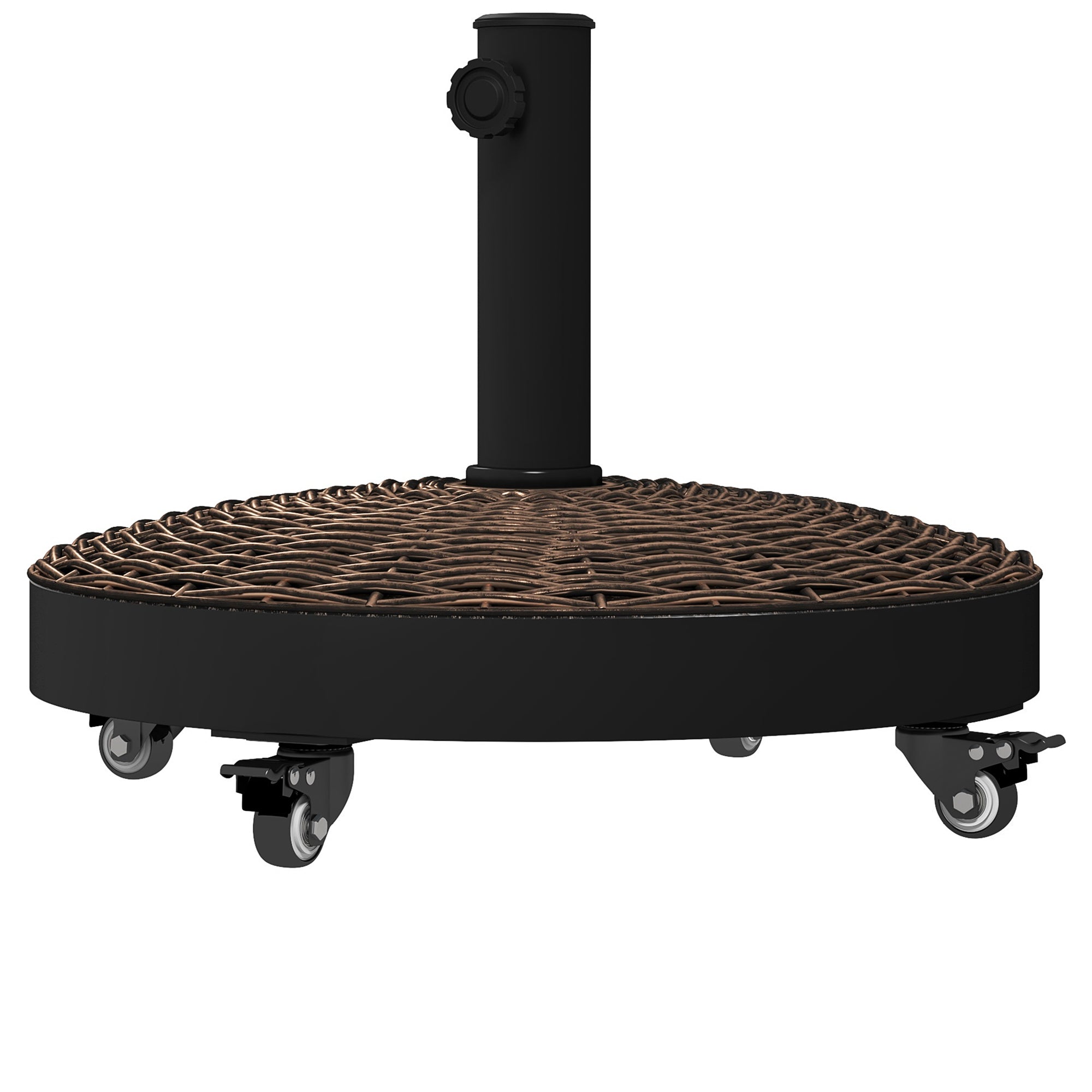 Base per Ombrellone Rotonda Ø52x41 cm 4 Ruote con Freni in Acciaio e Resina Bronzo e Nero