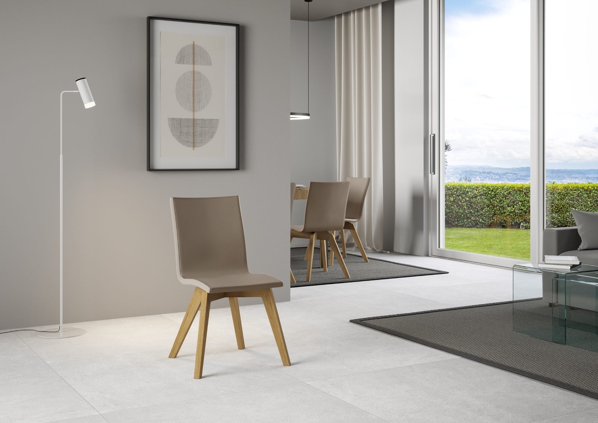 Image of Sedia 52x52x87 cm Trudy gambe quercia in Similpelle Tortora