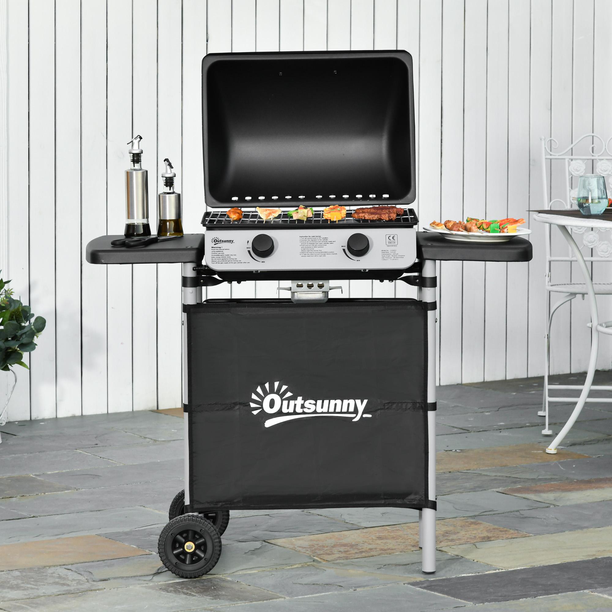 Barbecue a Gas 2 Fuochi 104x49x99 cm in Acciaio e Plastica PP Nero...