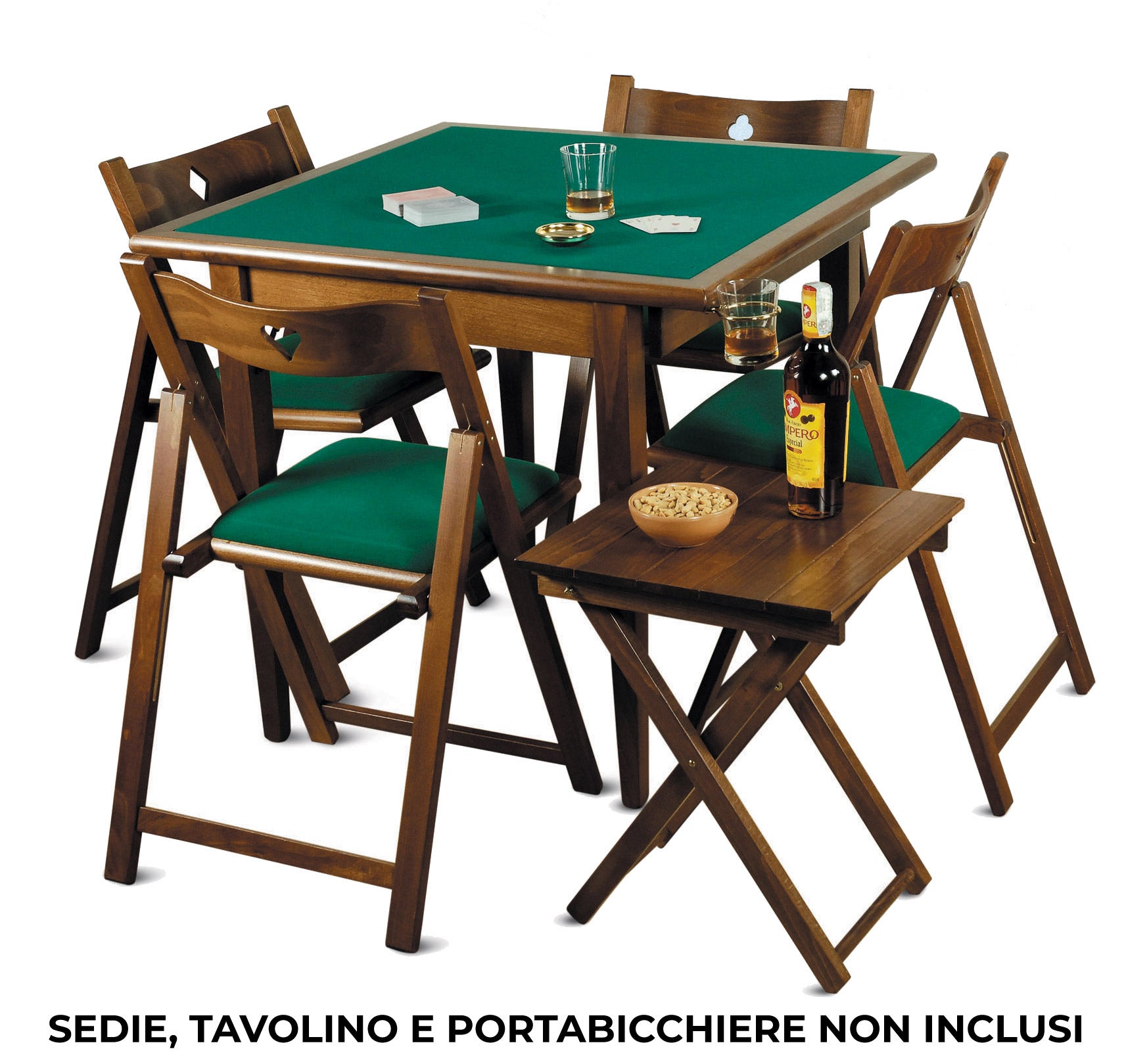 Tavolo da Gioco Quadrato Pieghevole 90x90 cm in Legno Panno Verde Del Fabbro Poker...