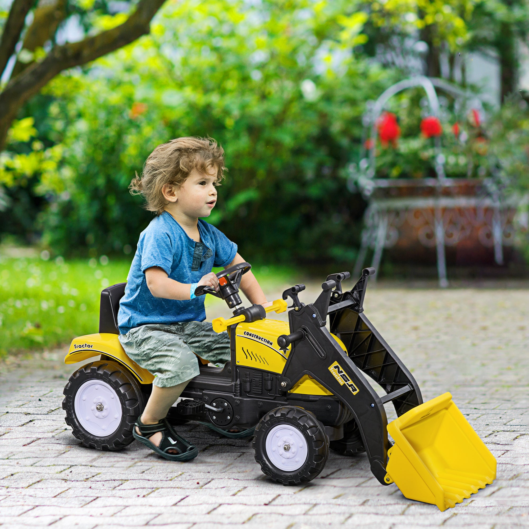 Escavatore A Pedali per Bambini con Ruspa Giallo...