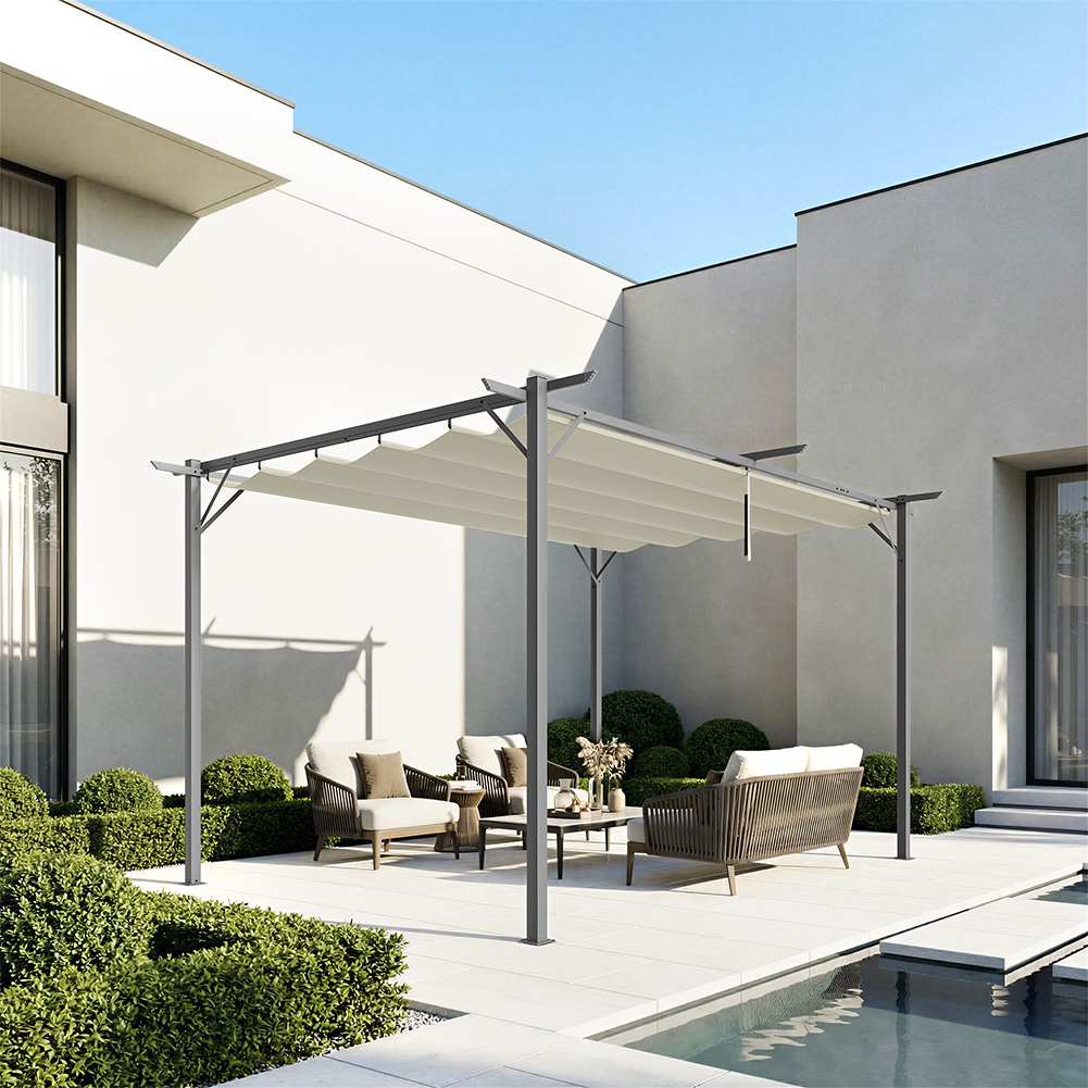 Pergola Gazebo Retrattile da Giardino 300x400x230 cm Anti UV e Impermeabile Beige...