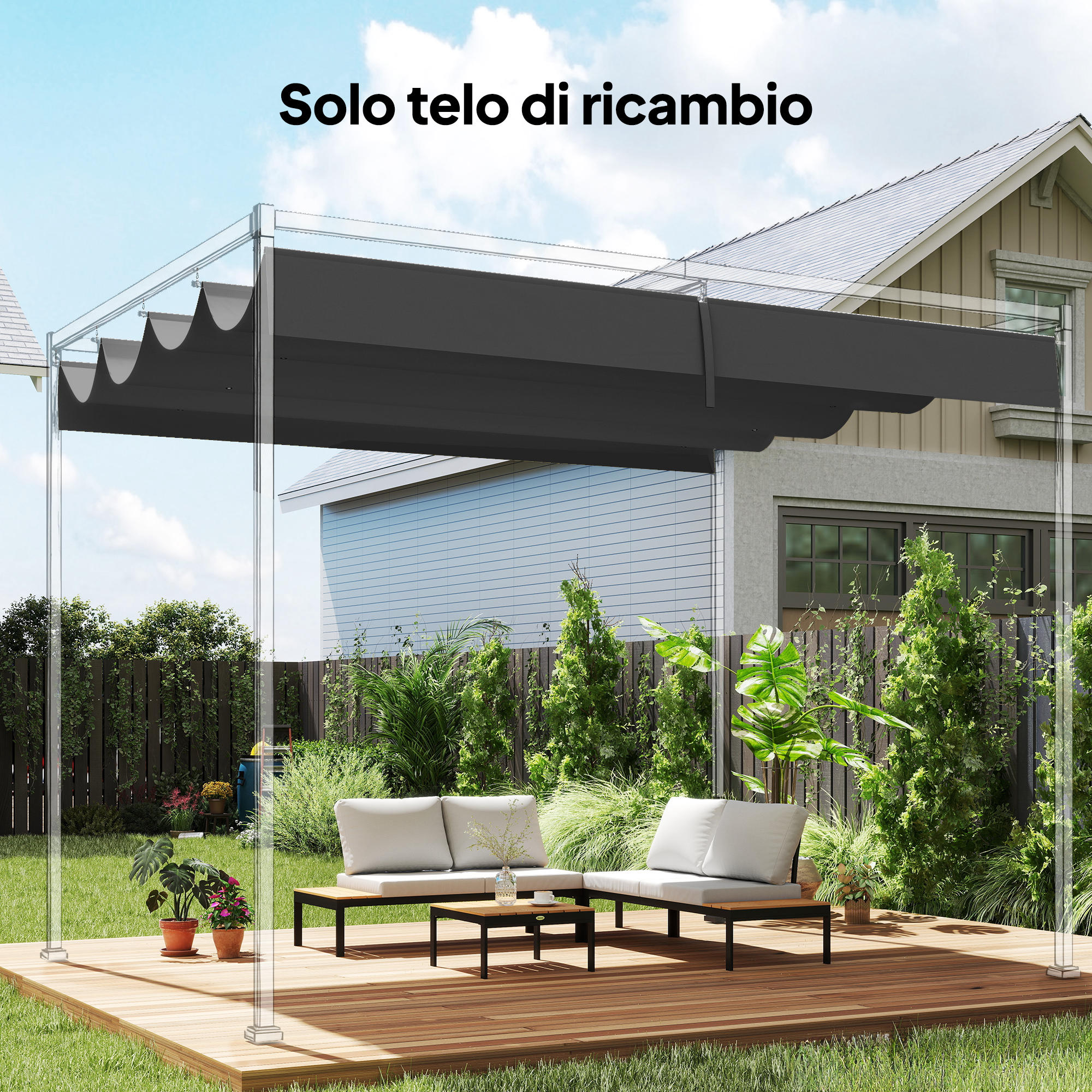 Telo Pergola per Esterni 392x350 cm Anti UV con 8 Fori di Drenaggio in Poliestere Grigio Scuro...