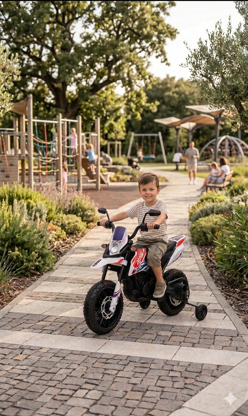 Moto Elettrica per Bambini Aprilia RX-125 Small 12V Cross Sedili In Pelle Luci Led Bluetooth Sospensioni a Molla Bianco...
