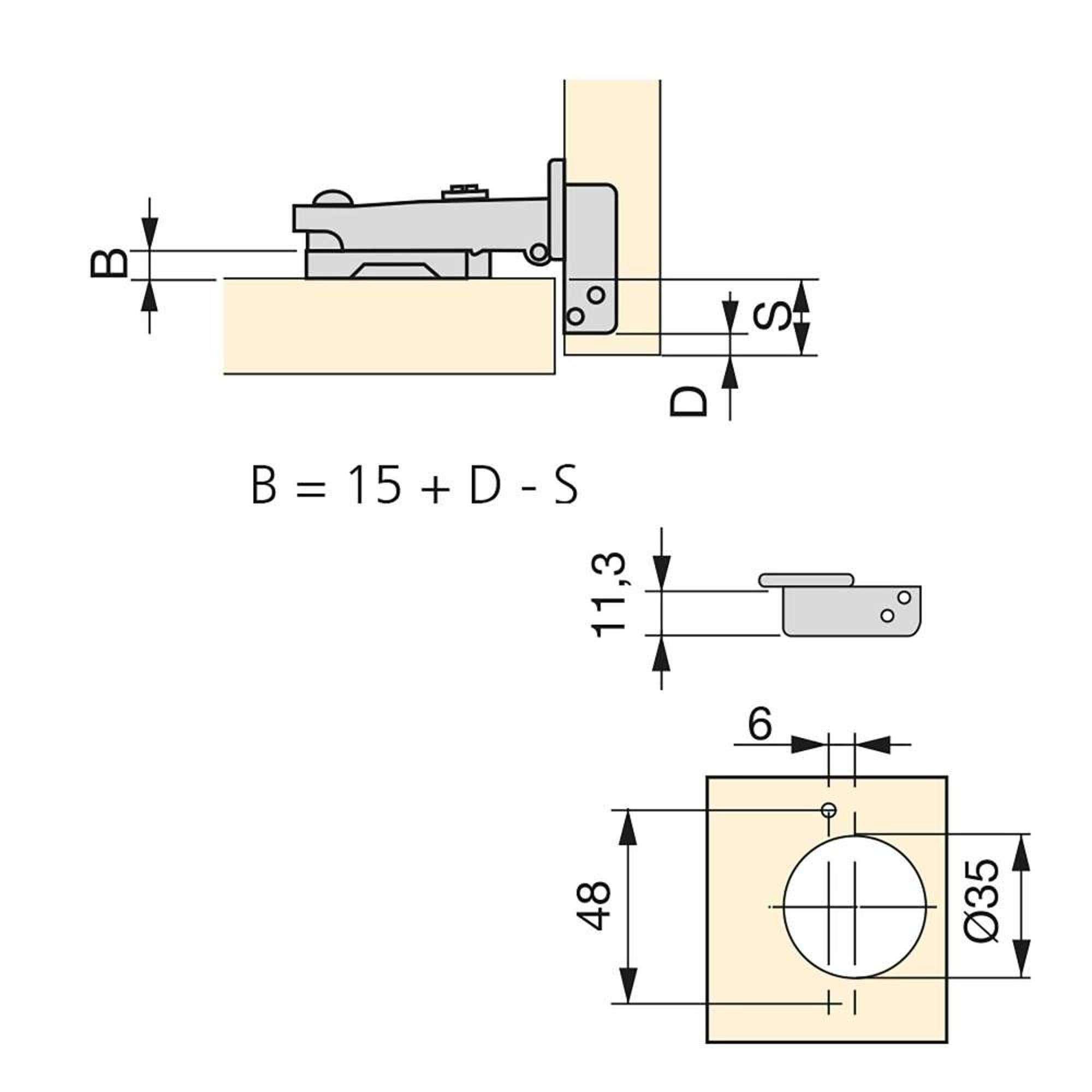 Cerniera a Scodellino 35 mm Collo Dritto Chiusura Ammortizzata 100° Basette Euro 20 Pezzi Emuca...