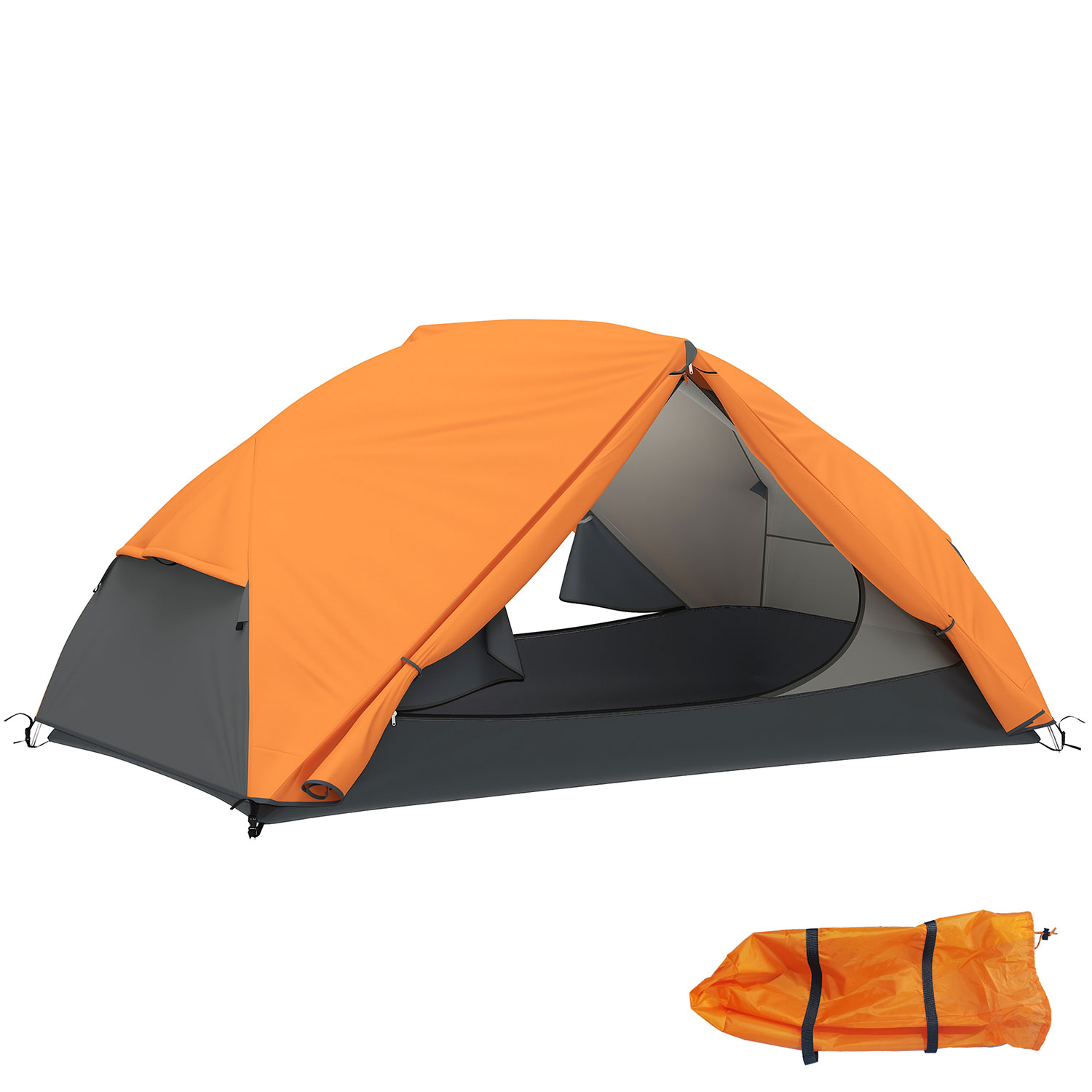 Tenda da Campeggio 2 Posti Impermeabile 280x225x110 cm con 2 Vestiboli e 2 Porte Arancione   