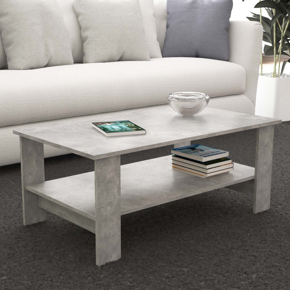 Tavolino Salotto Match 100x55x41 h cm in Truciolare bilaminato Grigio Effetto Cemento...