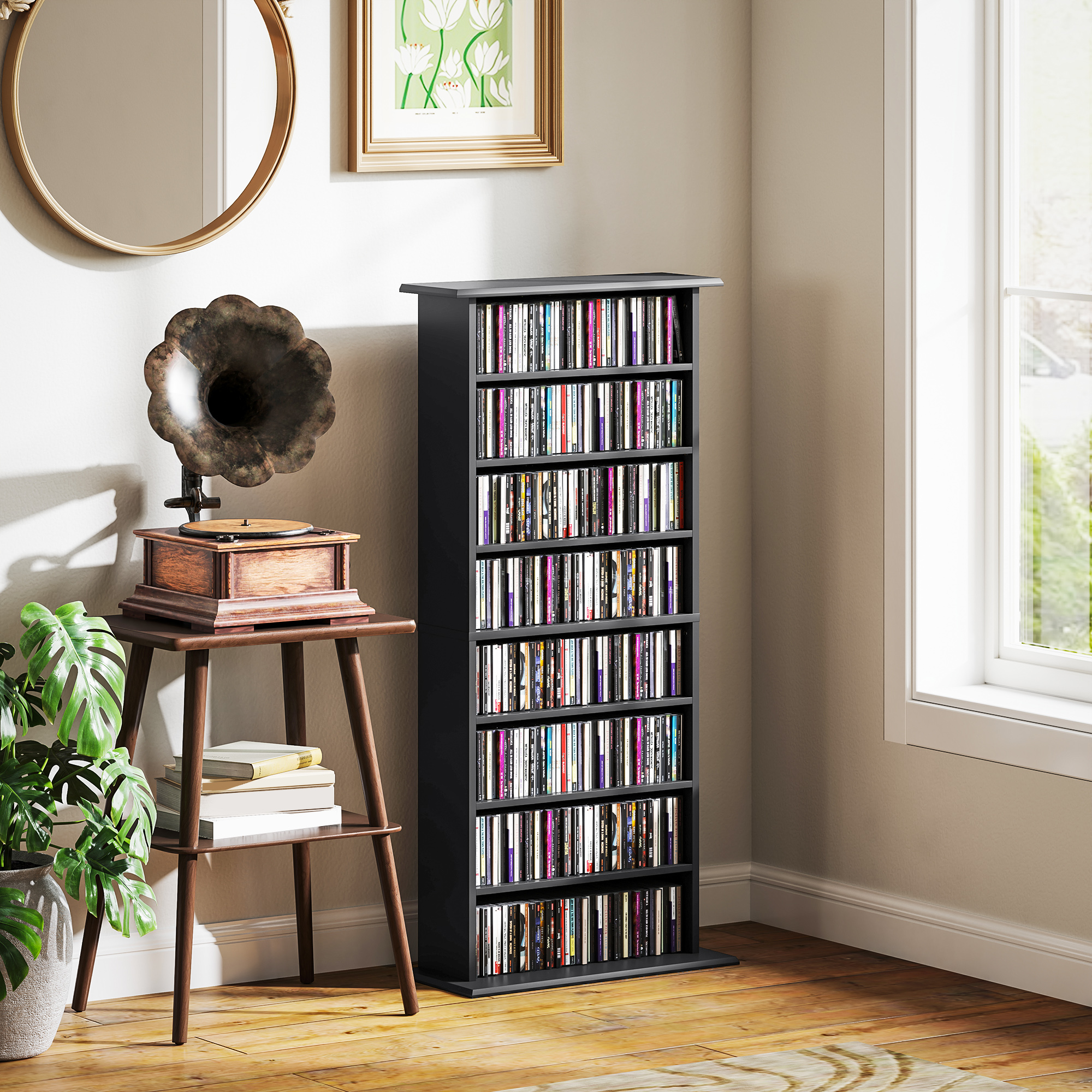 Libreria Porta CD e DVD 58x24x124,5 cm con 6 Ripiani Regolabili Nero...