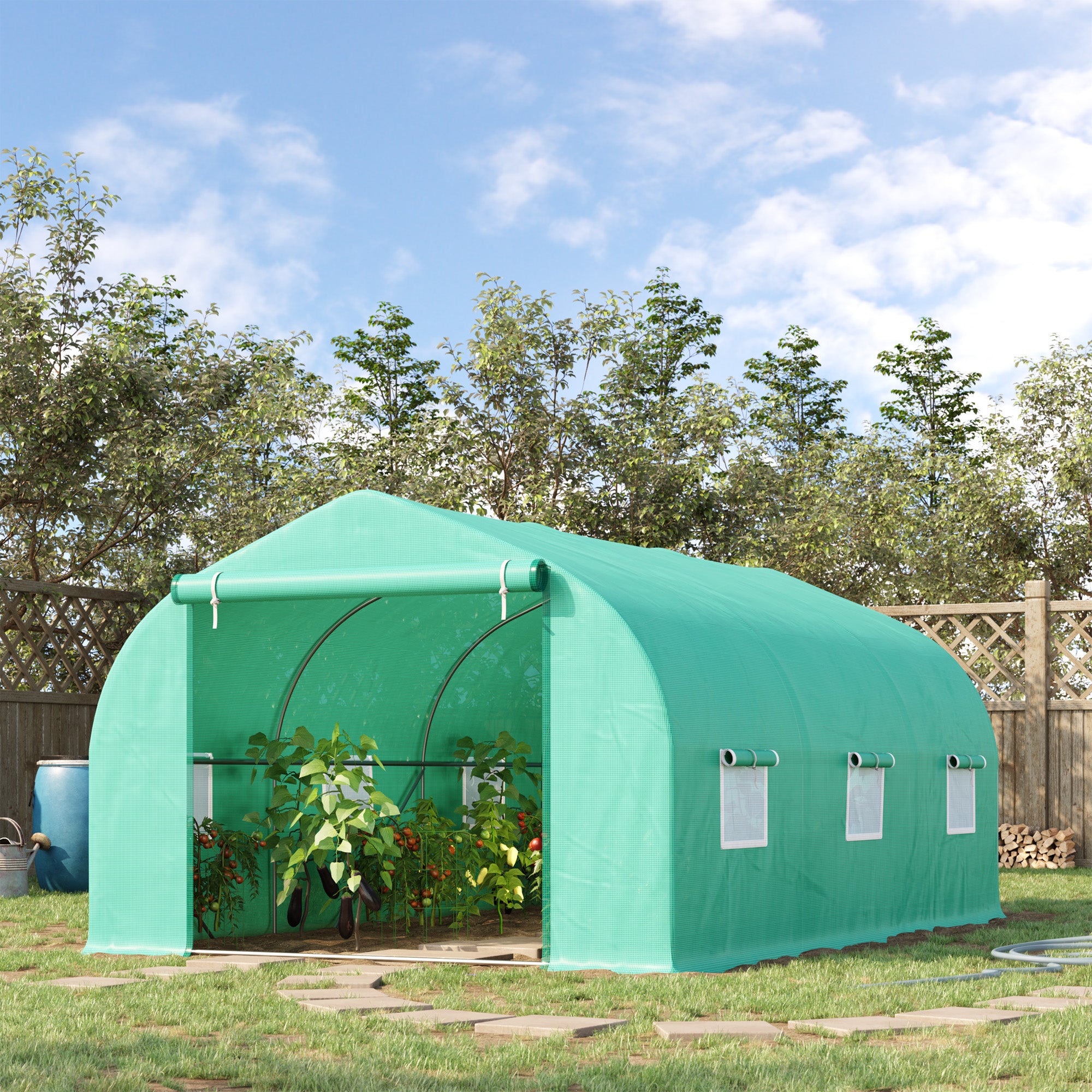 Serra da Giardino con Tetto Spiovente in PE e Tubi d'Acciaio Verde Scuro 4.5x3x2m 
