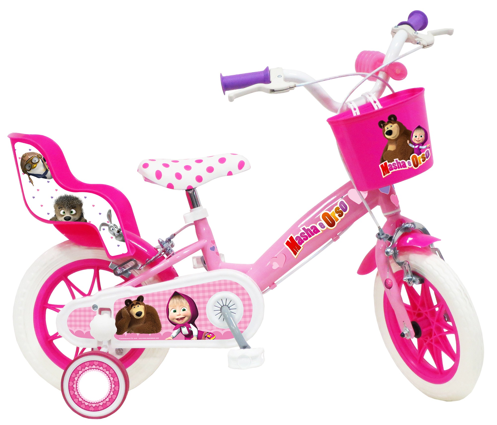 Bicicletta per Bambina 12" 2 Freni Gomme in EVA Masha e Orso Rosa