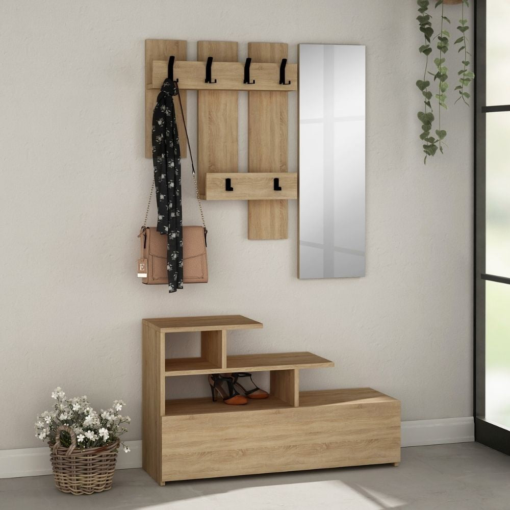 Mobile ingresso Vesty rovere oak con scarpiera e specchio...