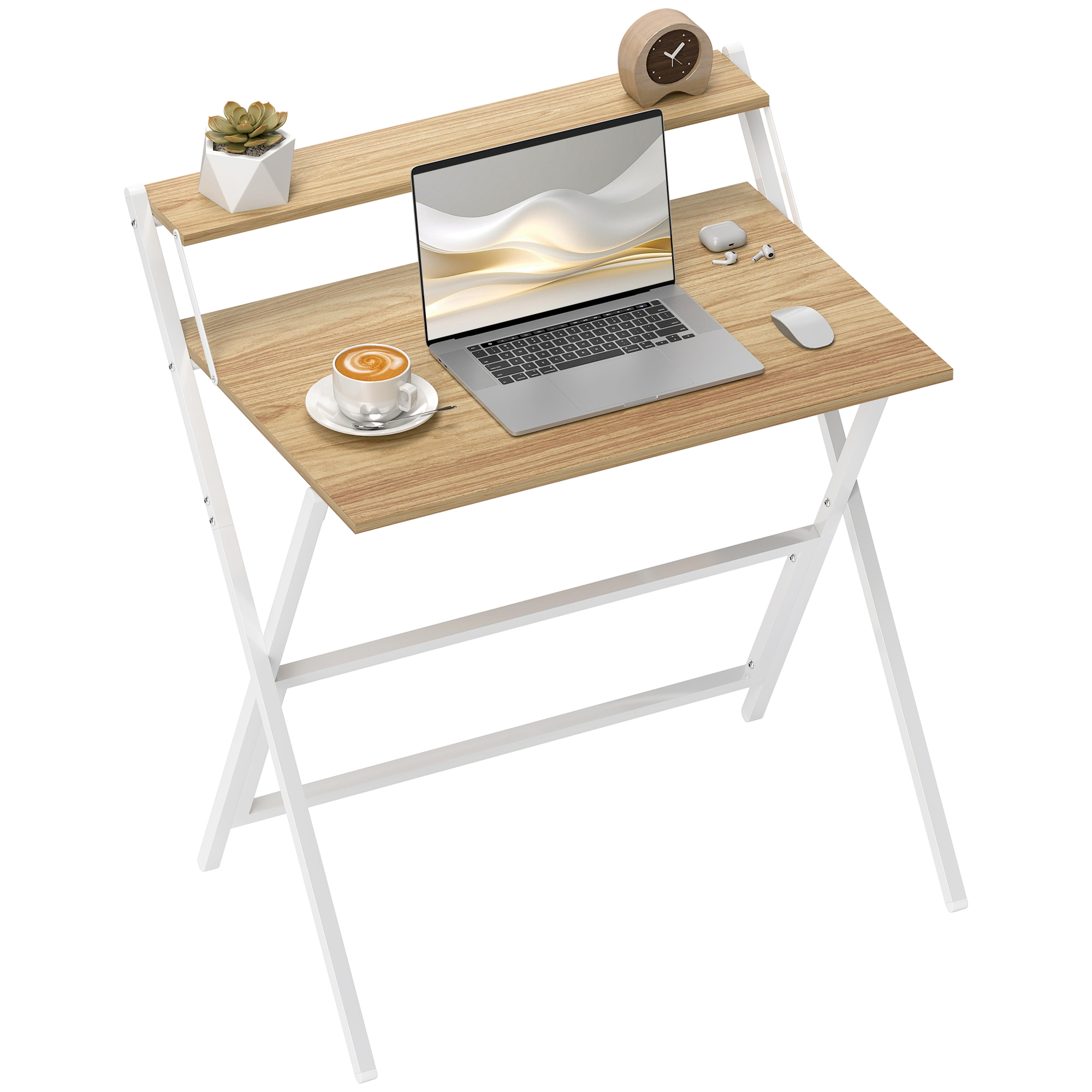 Scrivania Pieghevole 81,5x62x86,5 cm con Ripiano per Monitor Legno e Bianco