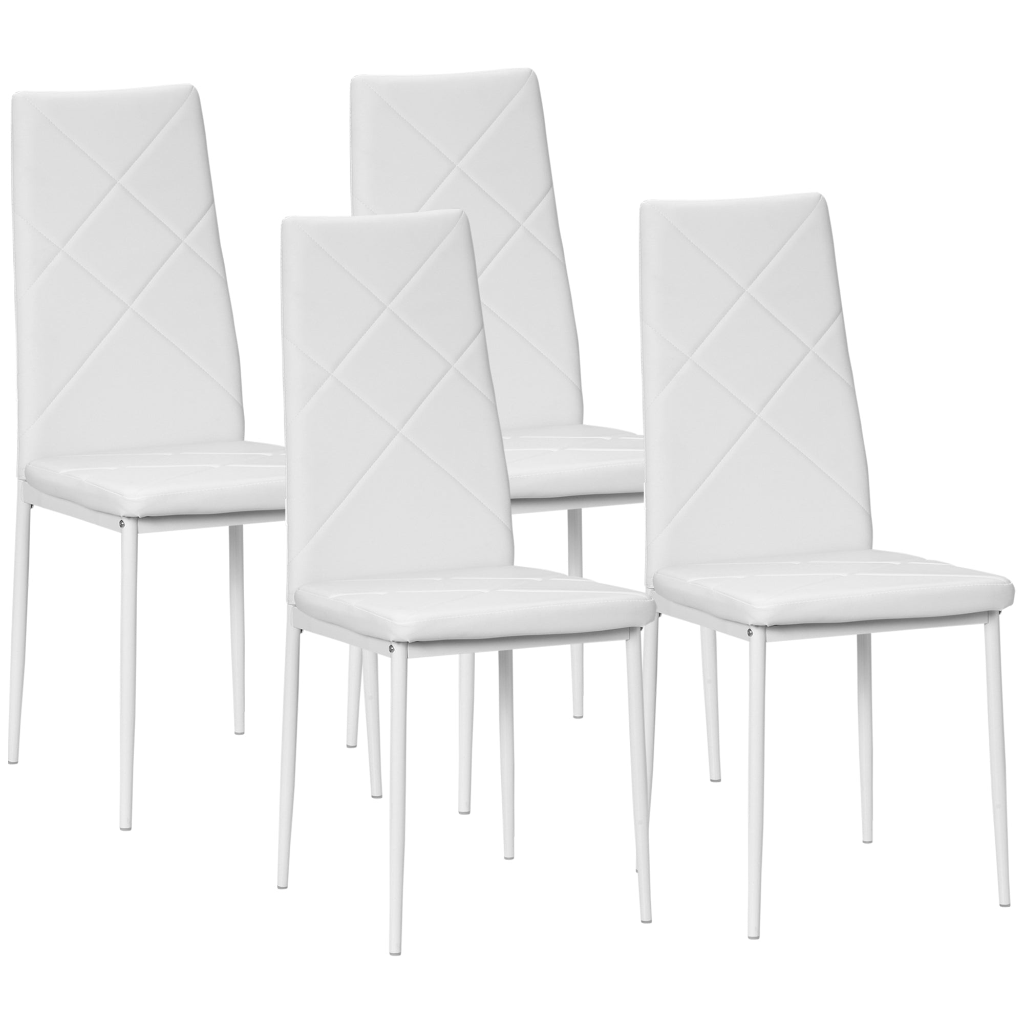 Set di 4 Sedie da Pranzo 41x50x97 cm con Schienale Alto in Similpelle Bianco