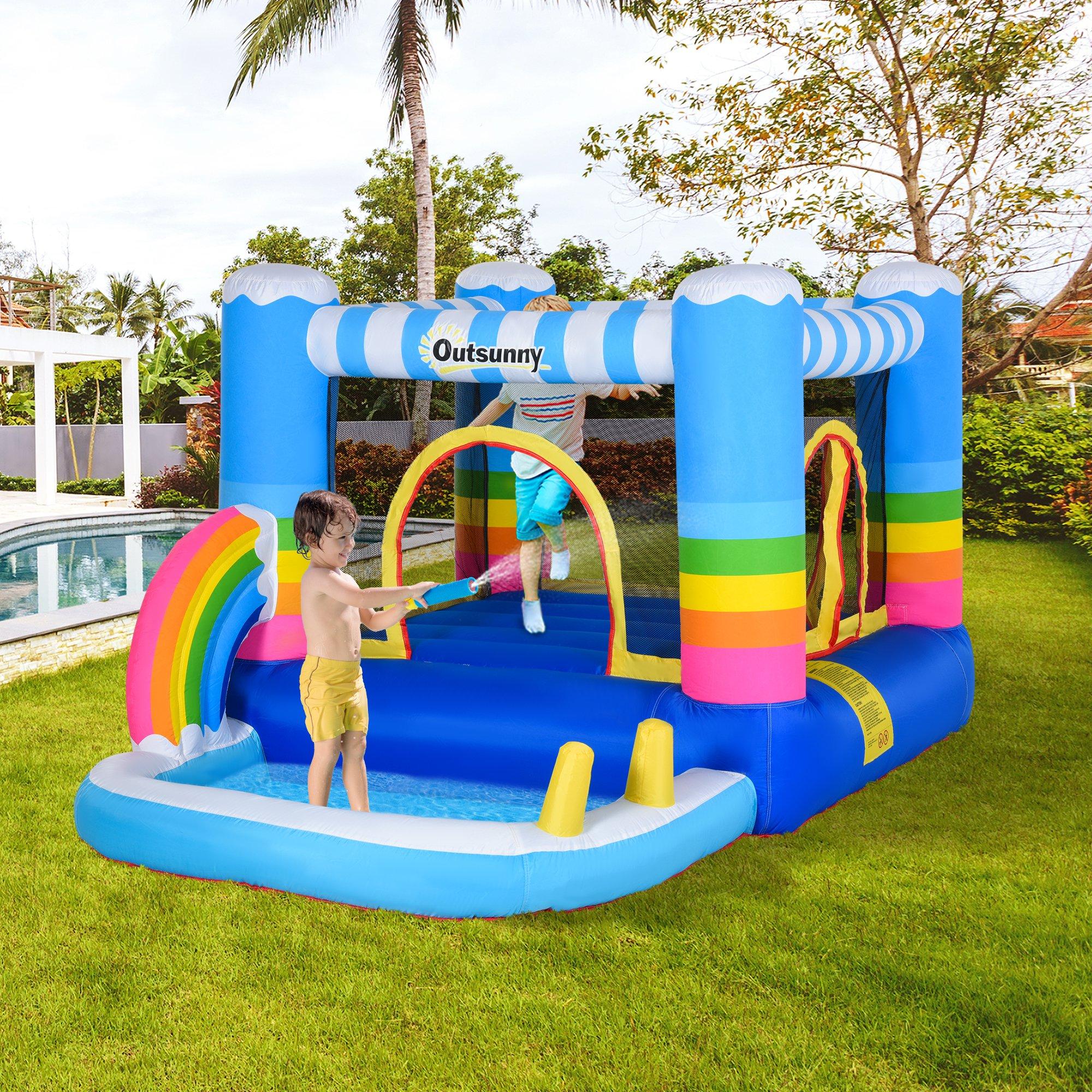 Castello Giostra Gonfiabile 290x200x155 cm con Trampolino Piscina e Pompa Multicolor...