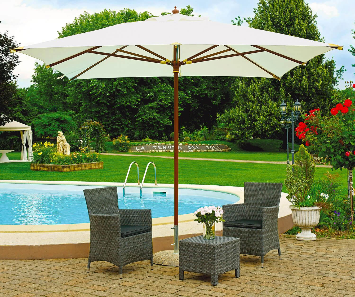 Ombrellone Da Giardino Quadrato 3x3 Metri - Struttura In Acciaio Con Manovella, Copertura In Poliestere 160 Gr/mq, Bianco
