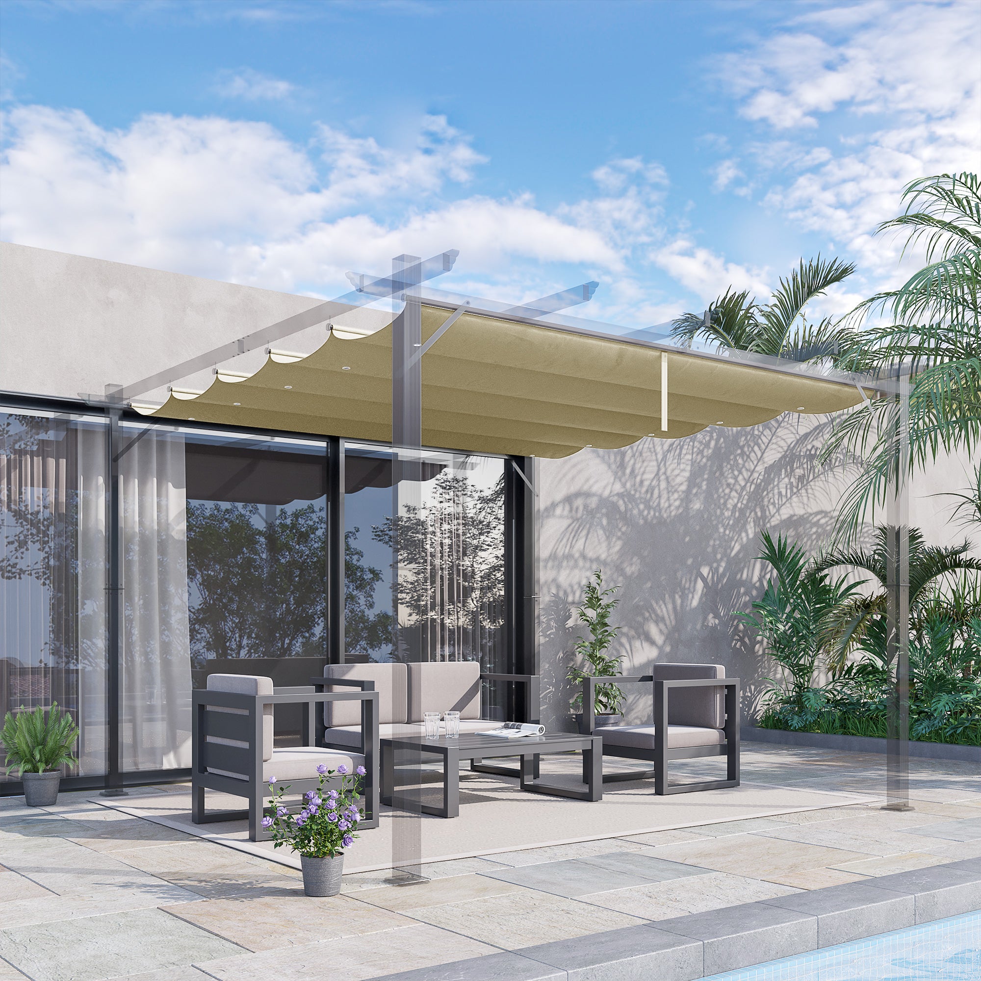 Copertura per Gazebo Pergola 4x3 m con 10 Fori di Drenaggio in Poliestere Traspirante Beige...