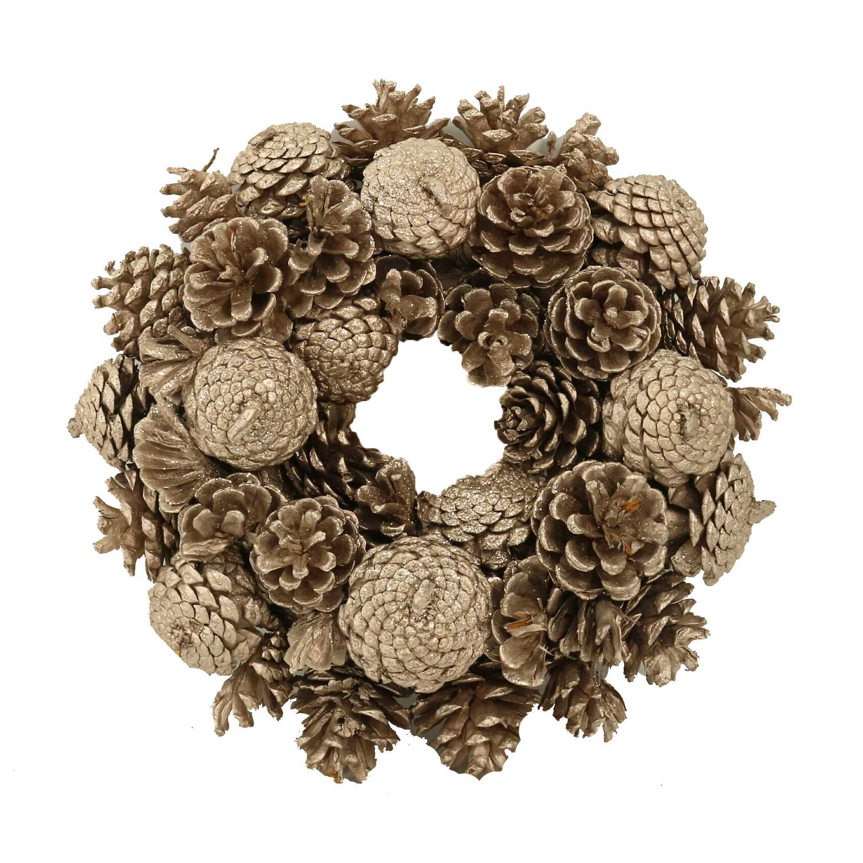 Coroncina con pigne champagne cm Ø30xh8