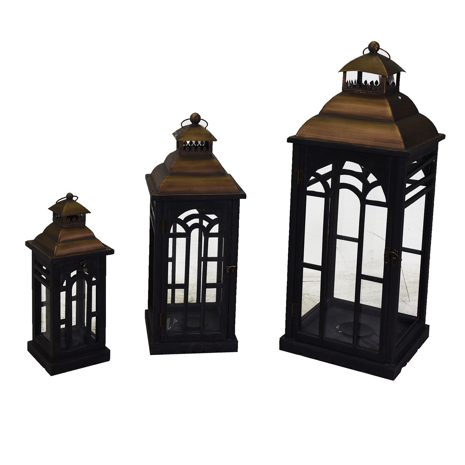 Image of Set 3 Lanterne in Legno in Metallo nero quadro