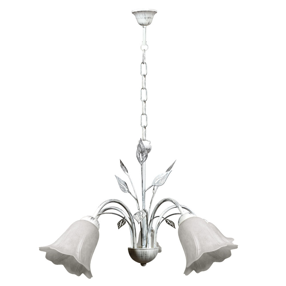 Image of Lampadario 5xE14 Montatura Bianco Argento Vetro Spugnato Bianco E-Energy Teresa