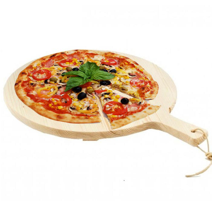 Tagliere Per Pizza Rotondo 34 cm In Legno Di Abete Con Manico Affettati Cucina...