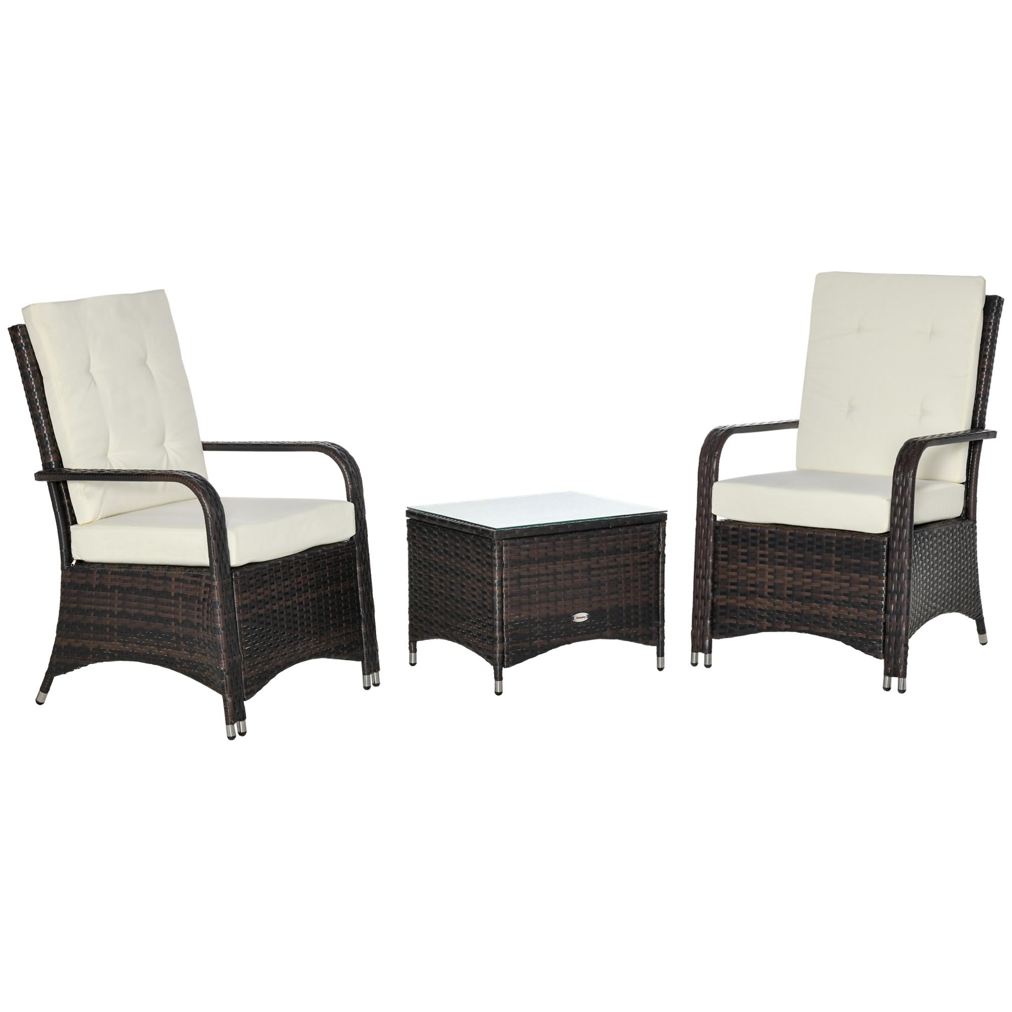Set Tavolino e 2 Poltrone da Giardino in Rattan Polietilene Marrone e Crema...