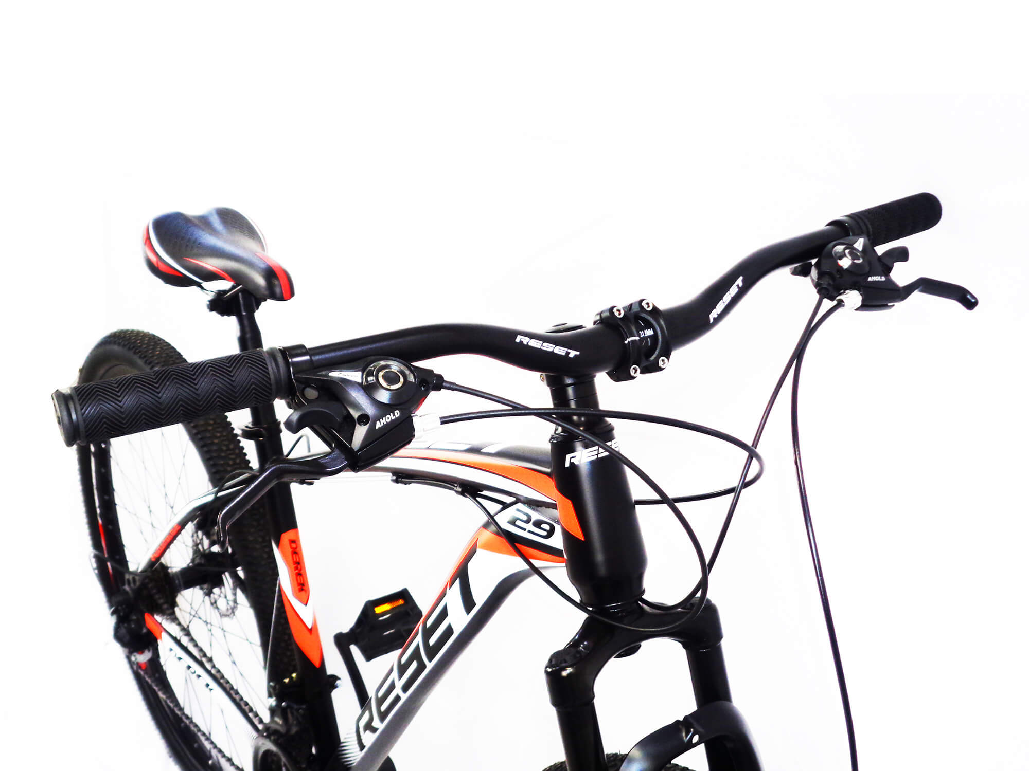 Bicicletta Mountain Bike MTB Ragazzo 29" 21V in Acciaio Nero e Rosso Fluo...