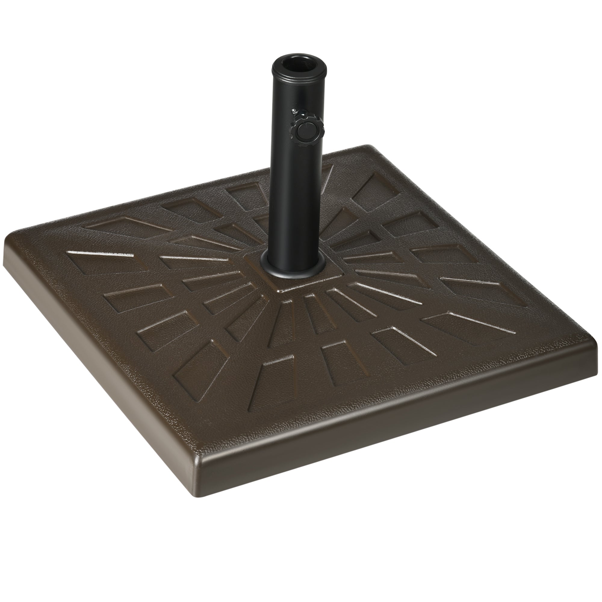 Base per Ombrellone Quadrata di 19kg 51x51x32 cm per Pali da Ø3, 2 cm Ø3,8 cm e Ø4,8 cm in Resina e Acciaio Marrone