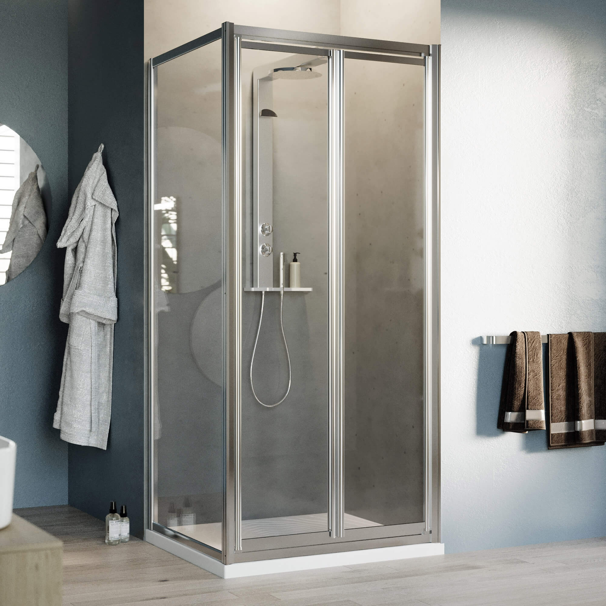 Box Doccia Angolare 70x80 cm 2 Ante Battenti in Cristallo Trasparente 4mm H198 Fosterberg Maribo Duo...