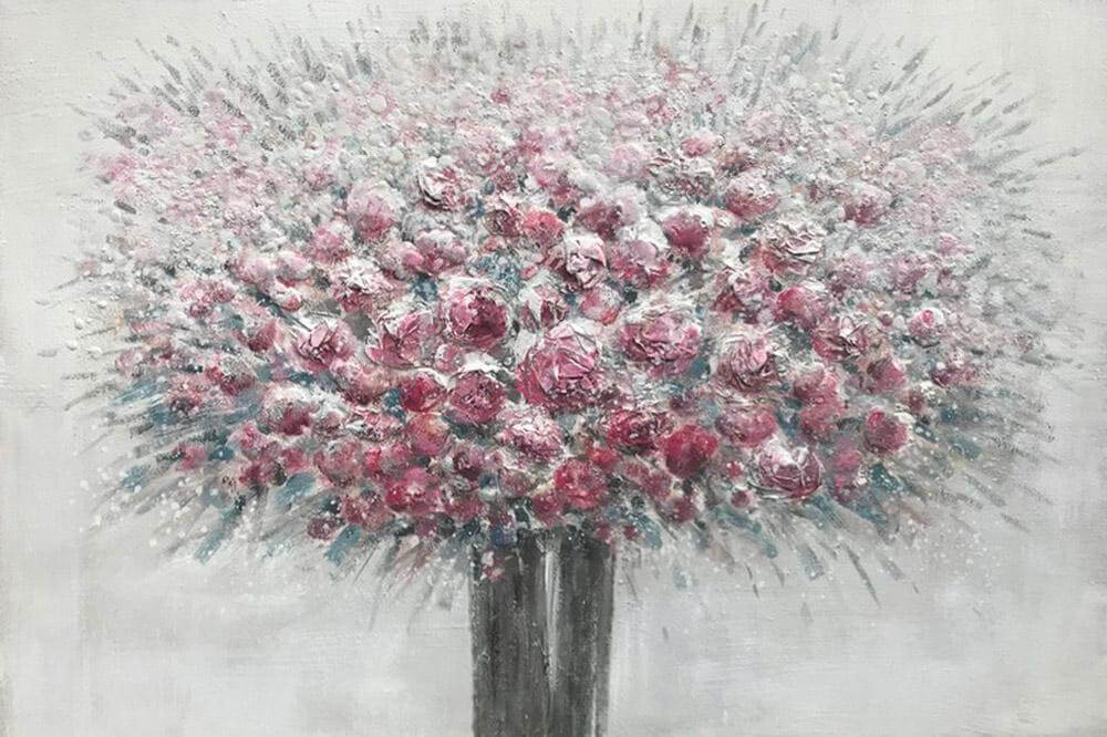 Quadro Dipinto Vaso Fiori 120x80 cm Cornice in Abete Multicolor