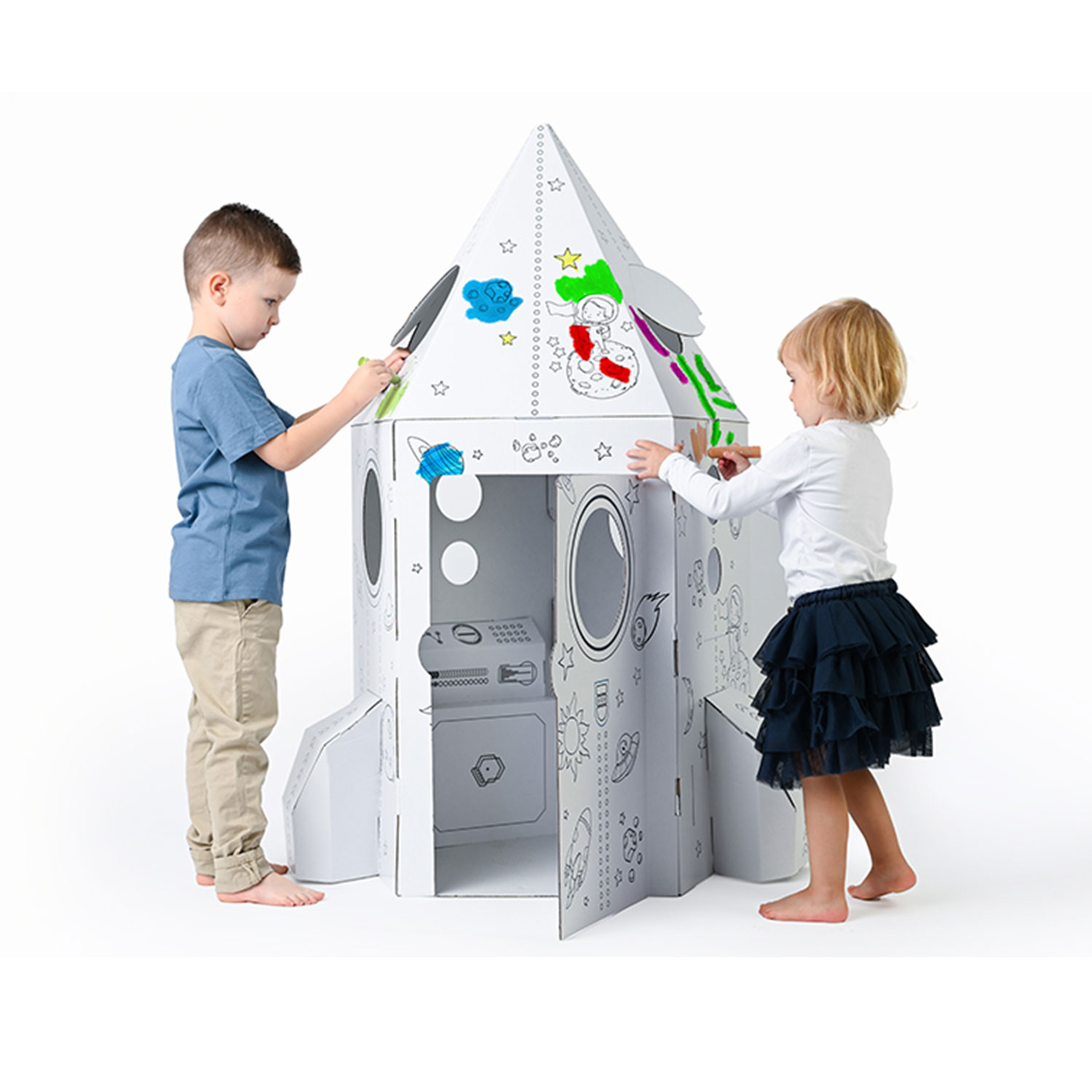 Image of Casetta per Bambini Razzo Spaziale in Carta da Colorare 89x89x129 cm Bianco