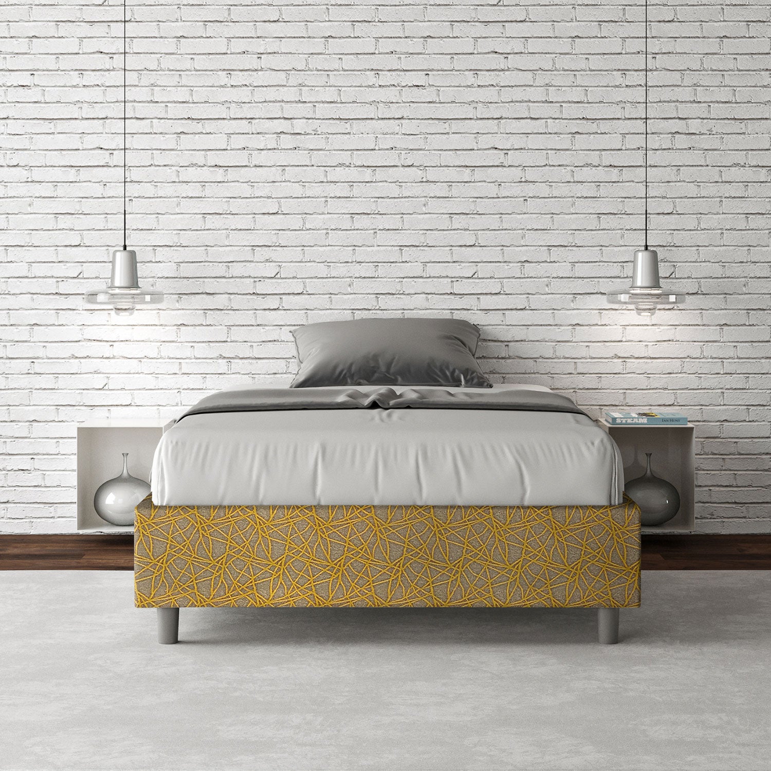 Letto 1 Piazza e Mezzo Sommier 120x200 cm Senza Rete Azelia Era 06 Giallo...