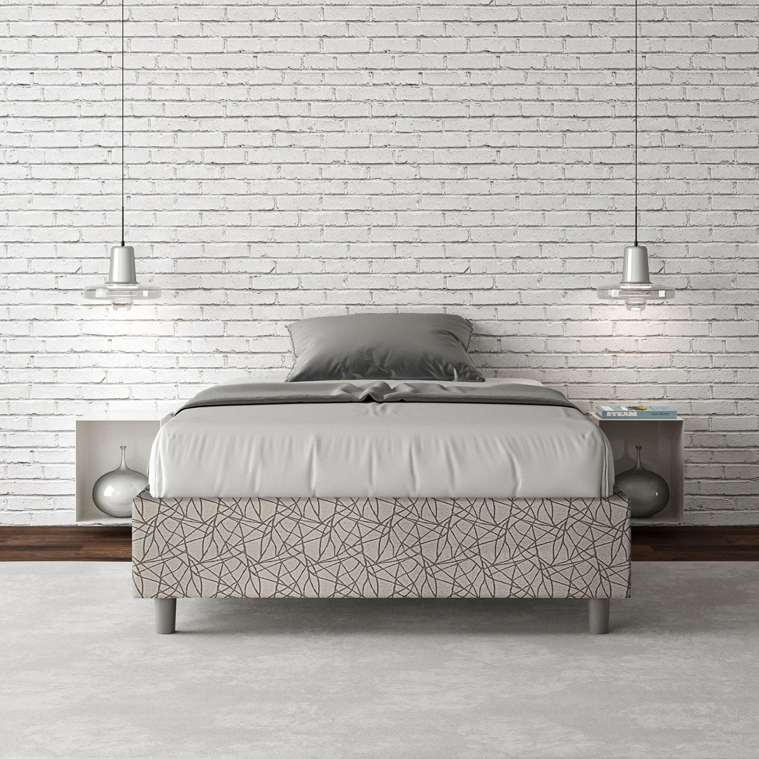 Letto 1 Piazza e Mezzo Sommier 120x200 cm Senza Rete Azelia Era 02 Grigio...