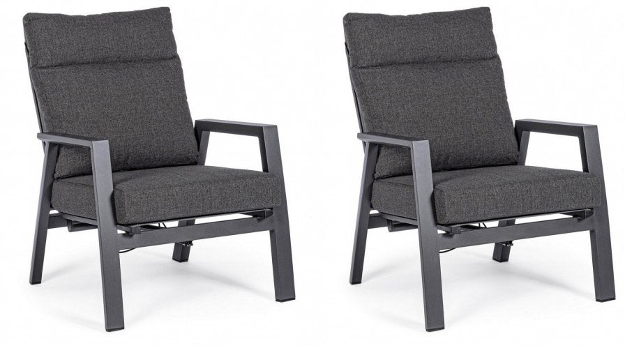 Set 2 Poltrone 72x81x98h cm Reclinabili con Cuscini Kledi Antracite