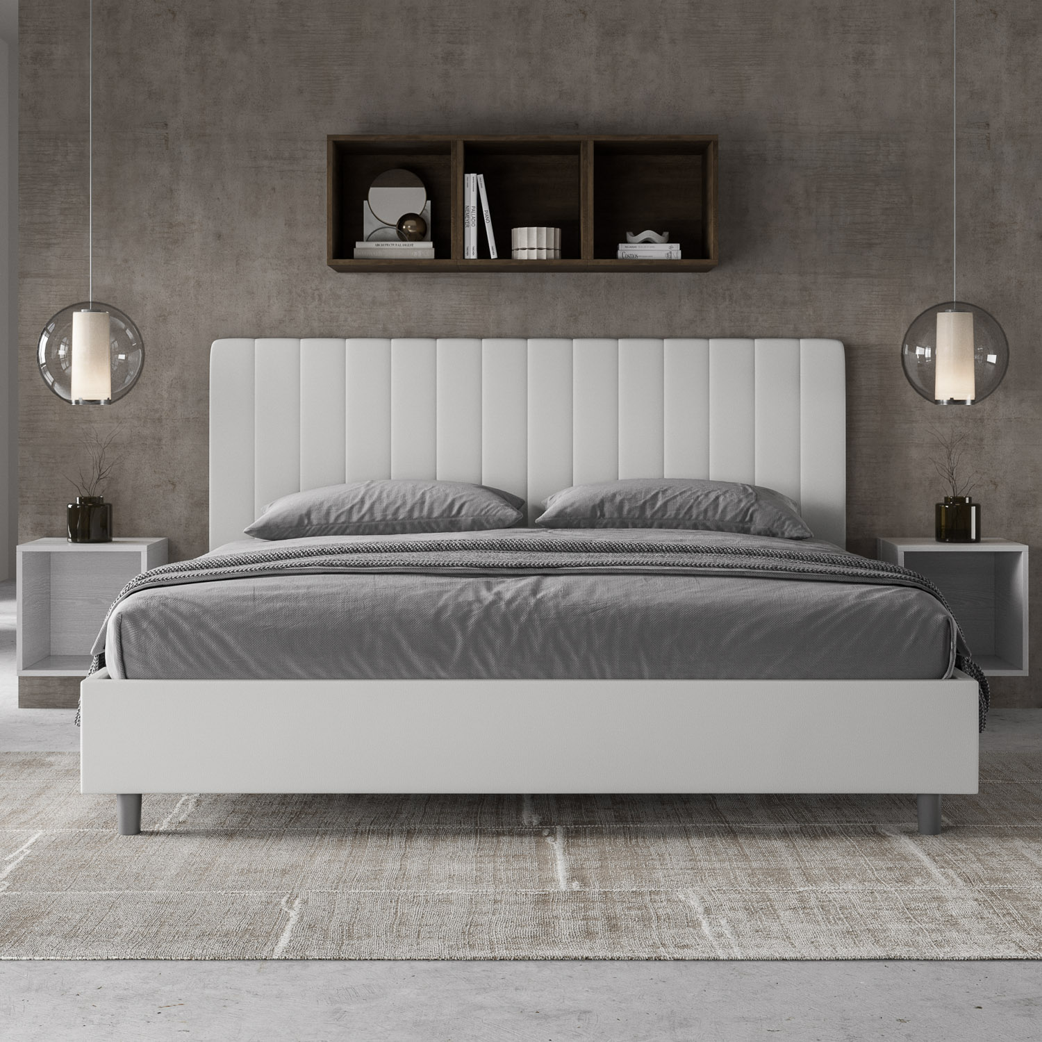 Letto Matrimoniale King Size 180x200 cm Senza Rete Imbottito in Similpelle Agueda Bianco...