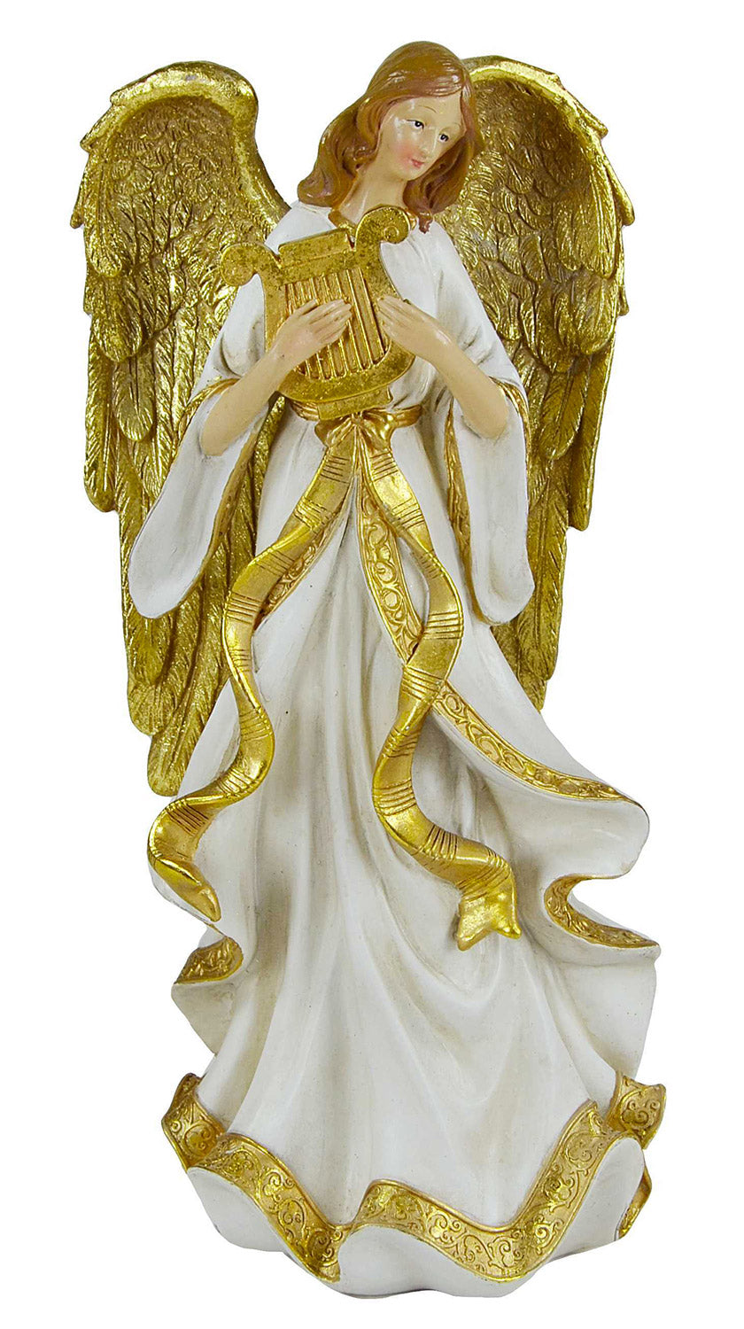 Image of Angelo in Resina bianco oro cm 18,8x15xh37,8