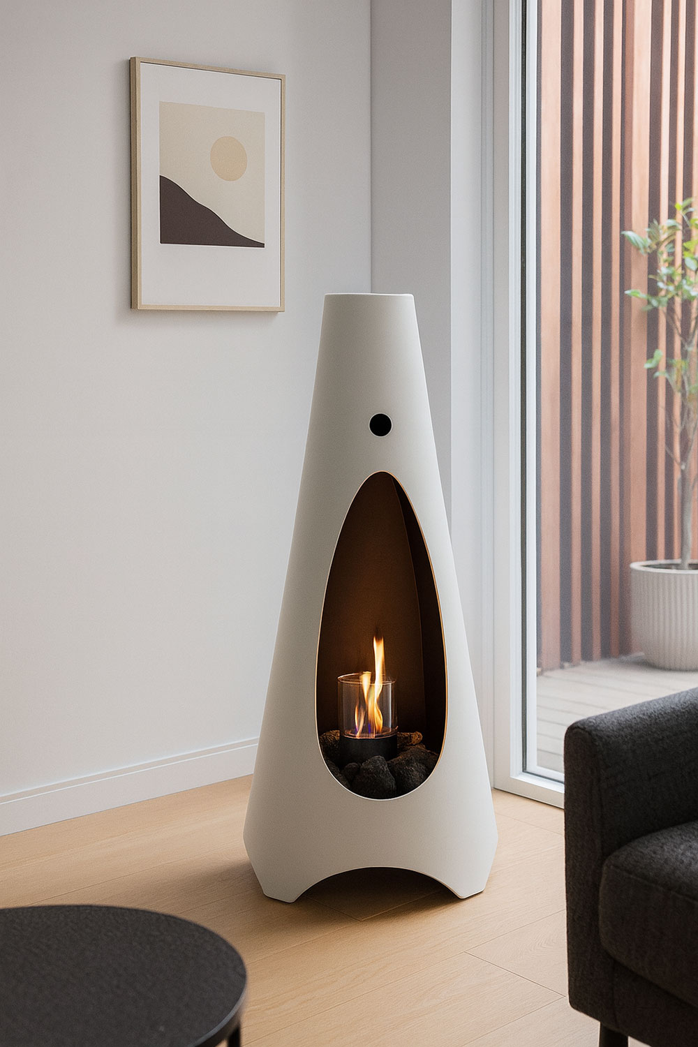 Stufa a Bioetanolo Fiammetta Round Statica Bruciatore da 1,5 L Struttura in Acciaio Bianco...