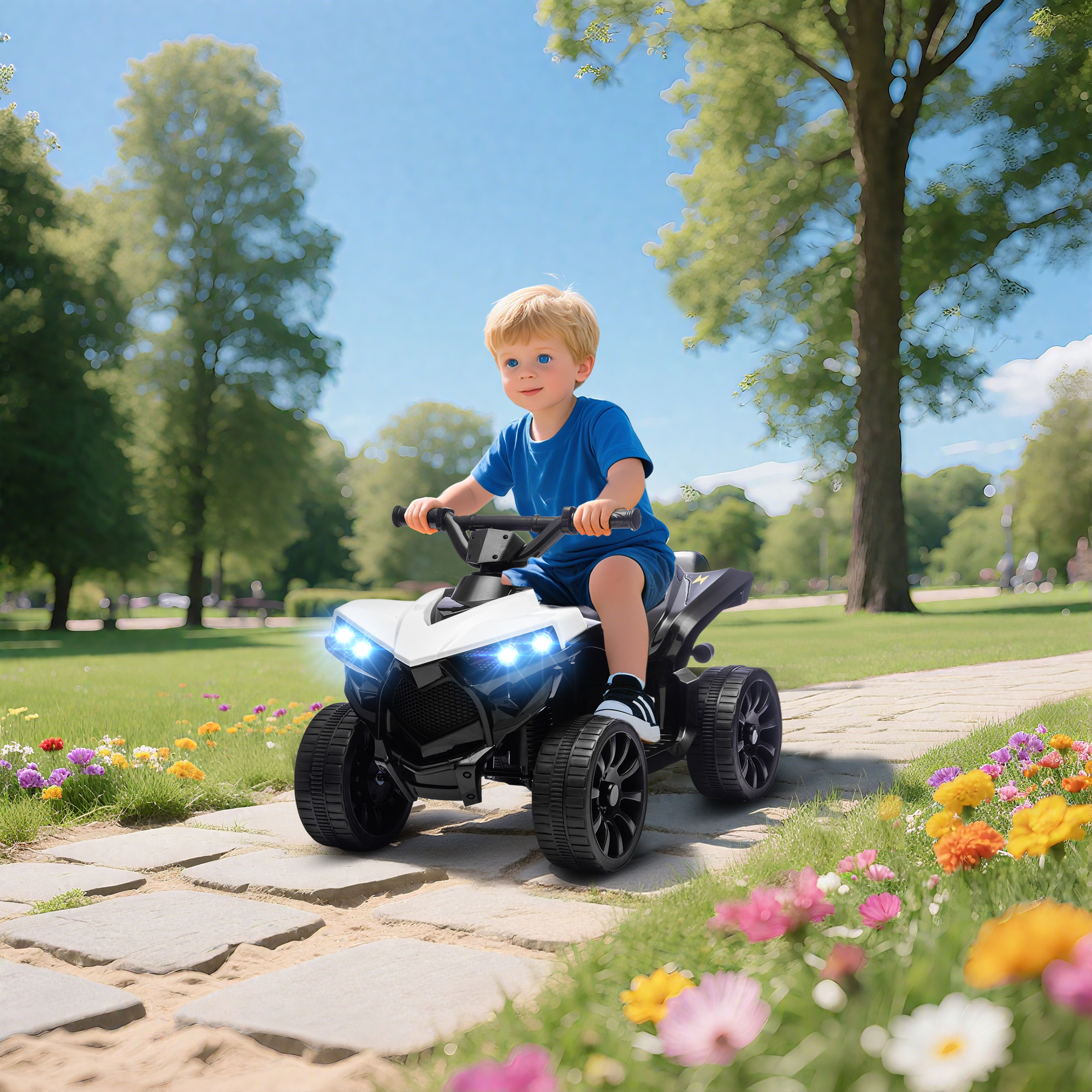 Quad Elettrico per Bambini ATV con Batteria Ricaricabile 6V Fari LED e Musica Bianco...