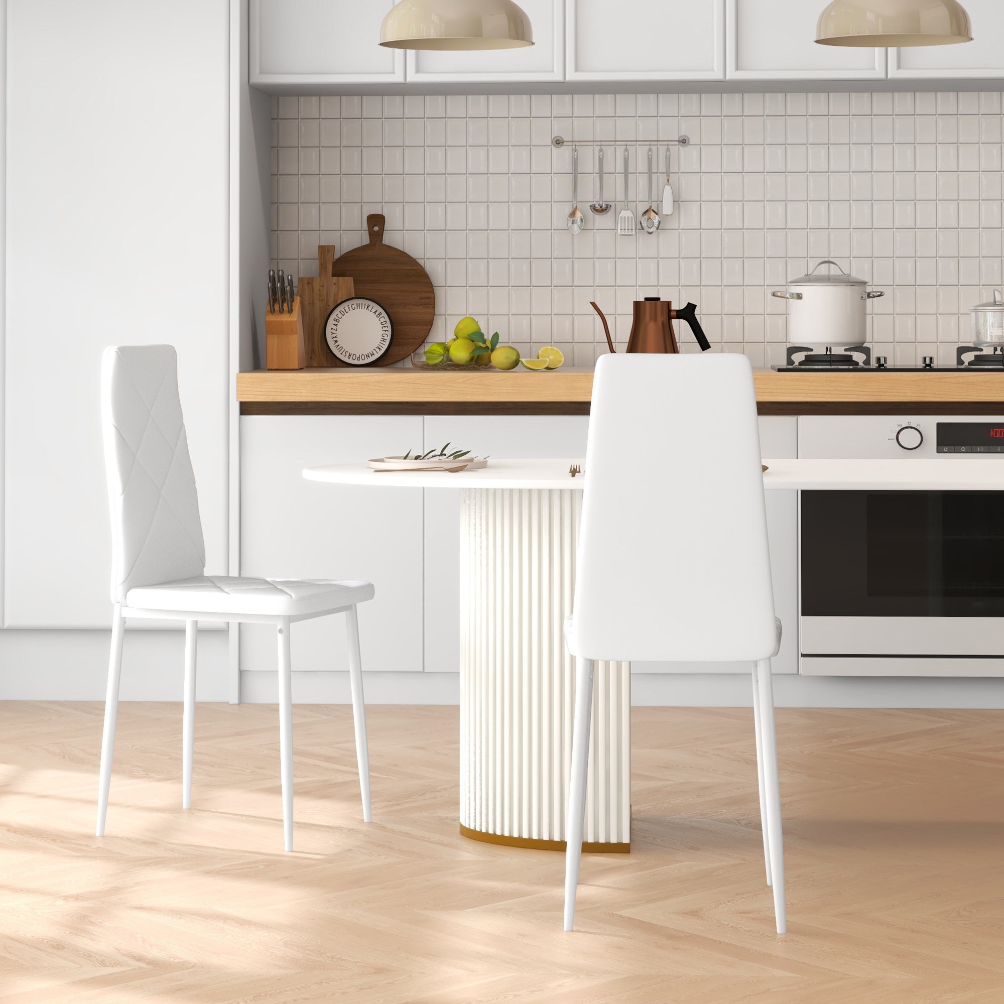 Set 2 Sedie 41x50x97 cm con Schienale Alto in Finta Pelle e Acciaio Bianco...